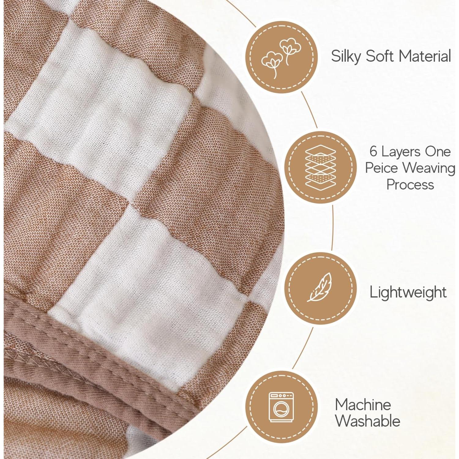 Manta de Muselina Ultra Suave HardNok 109x109 cm Cuadrícula Café