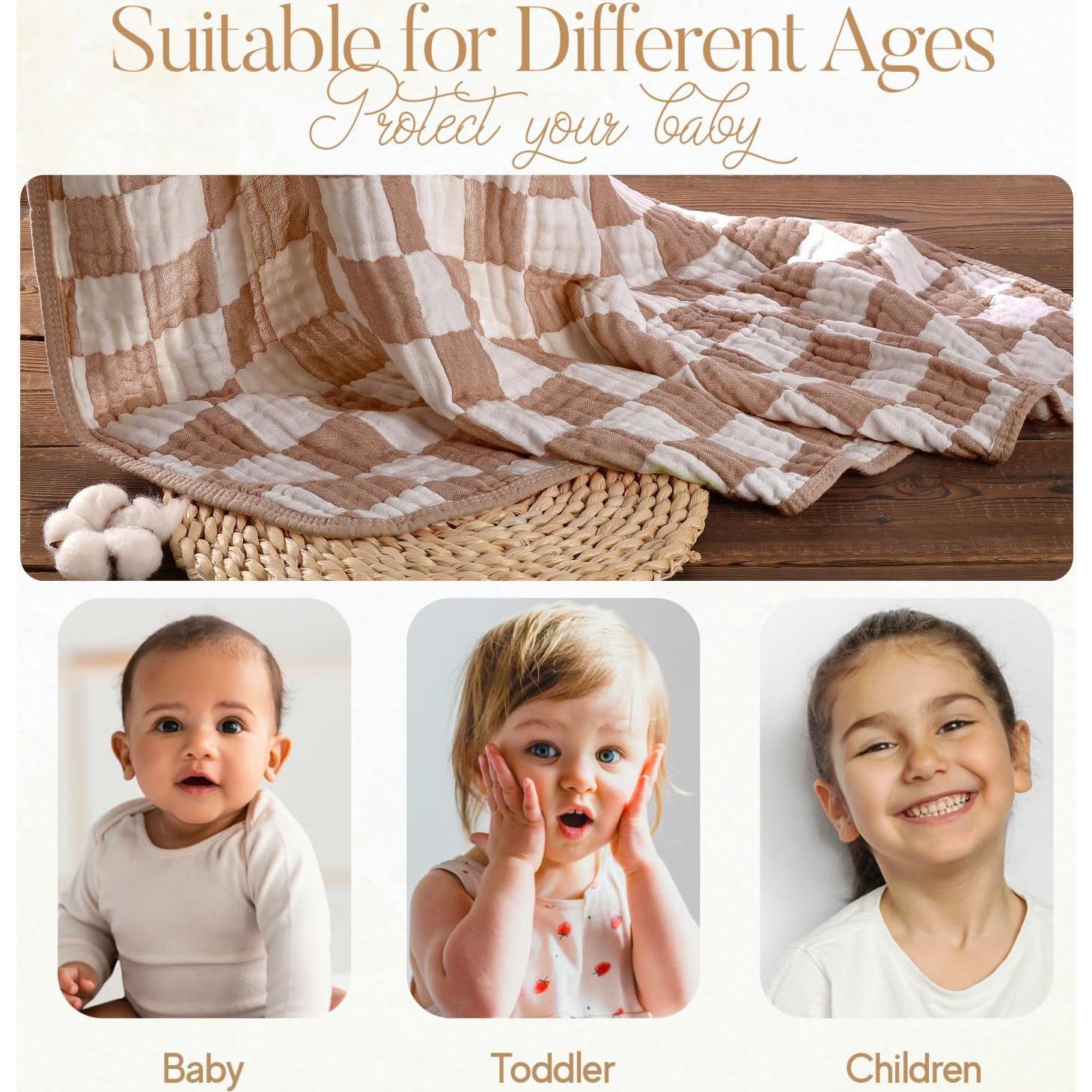 Manta de Muselina Ultra Suave HardNok 109x109 cm Cuadrícula Café