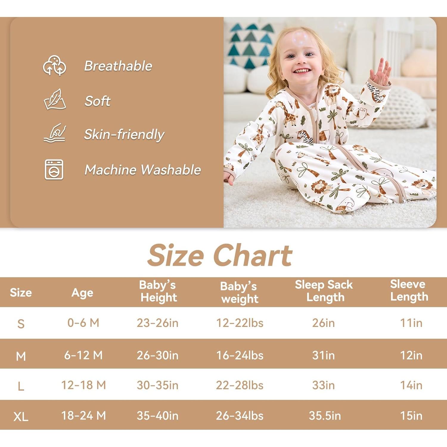 Saco de Sueño para Bebé 0-6 Meses Algodón 0.5 Tog 2 Piezas