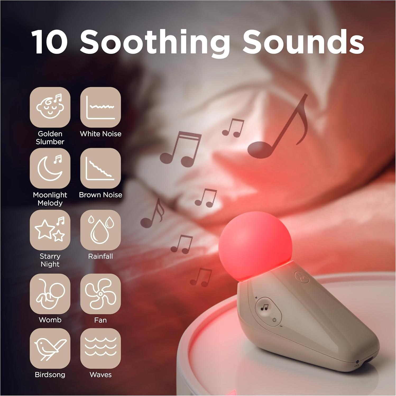 Motorola Nursery S1 | Luz Nocturna y Máquina de Sonido para Bebés | 50 Horas Batería