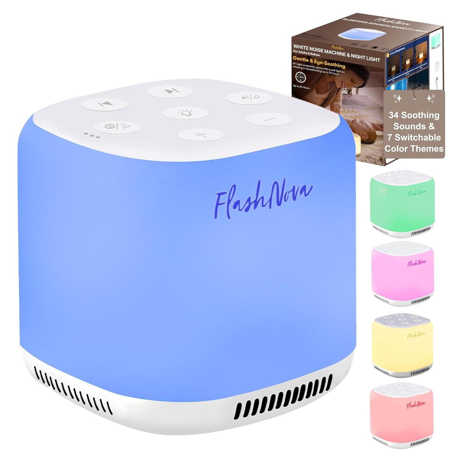 Máquina de Ruido Blanco FlashNova con Luz Nocturna - 34 Sonidos