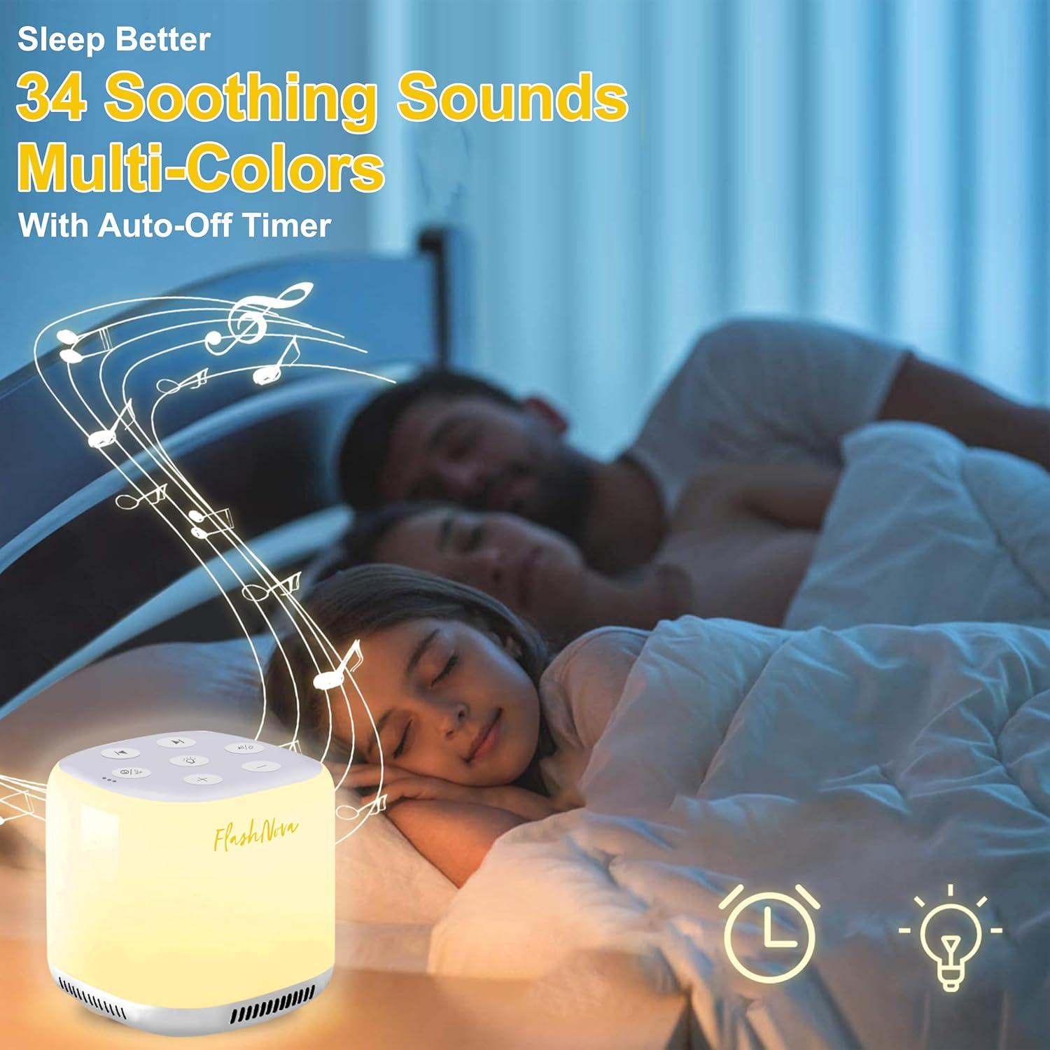 Máquina de Ruido Blanco FlashNova con Luz Nocturna - 34 Sonidos