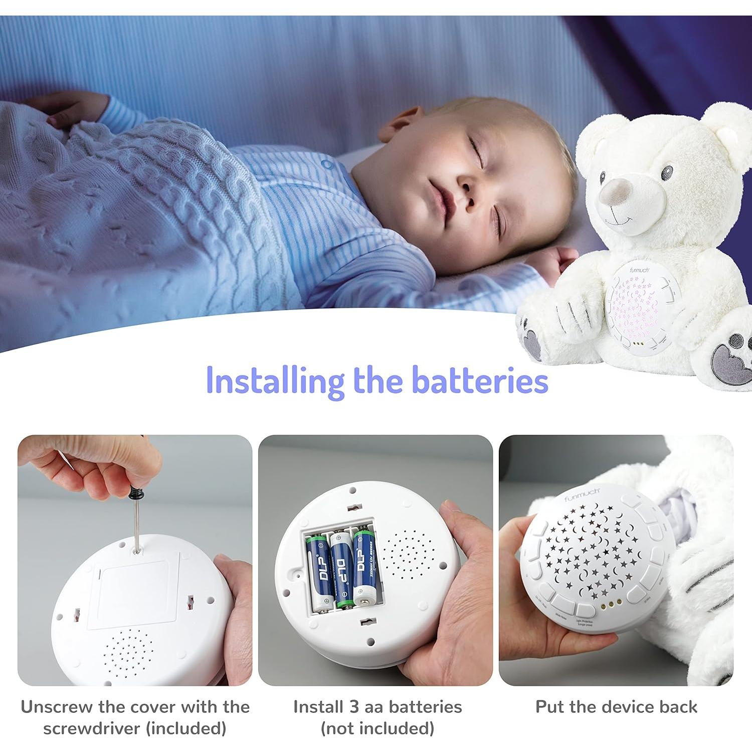 BELLOCHIDDO Baby Sleep Soother, Mom's Heartbeat Lullabies Soothing Sounds White Noise Machine, Auto-Off Timer Night Light Projector, Unique Gifts for Babies, Stuffed Animal Toys (Polar Bear)