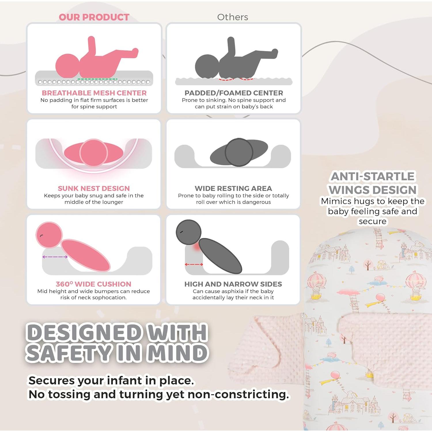 Cojín para Bebé Brunees 2-en-1 Algodón Rosa 95.2x54.9cm