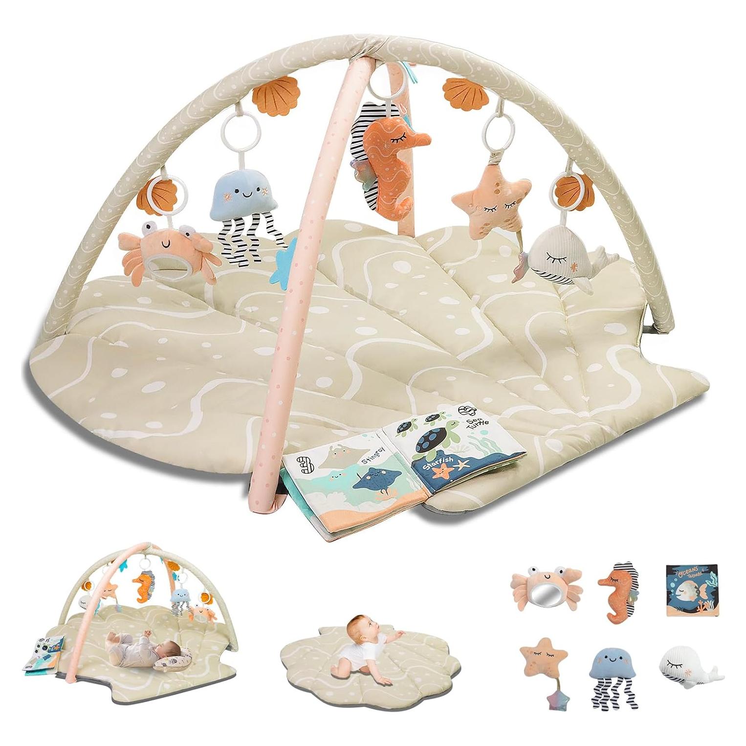 Alfombra de Juego para Bebés Suihuooo Beige 106x98 cm con 6 Juguetes