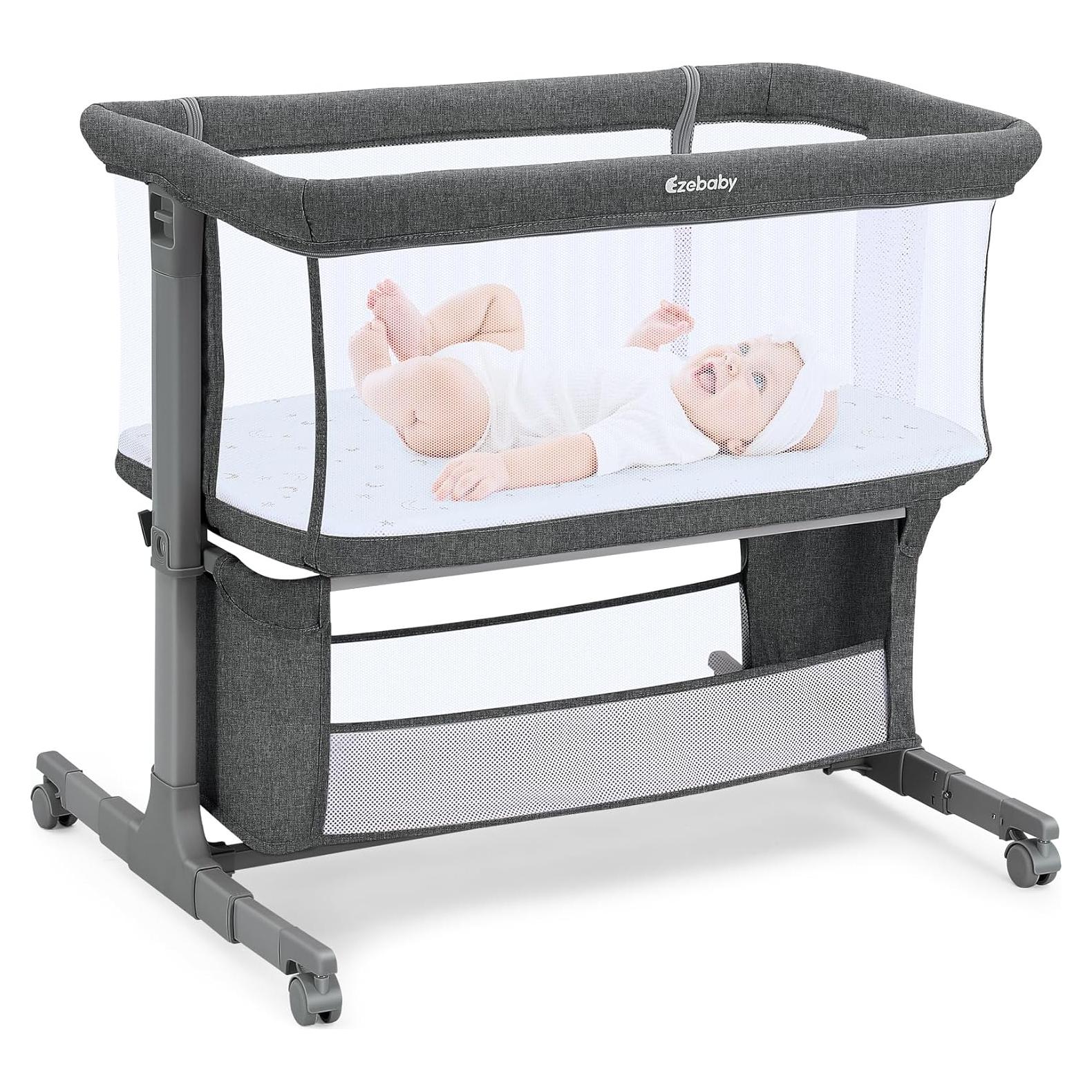 Cuna Lateral Ezebaby AP813 para Bebé con Ruedas y Almacenamiento