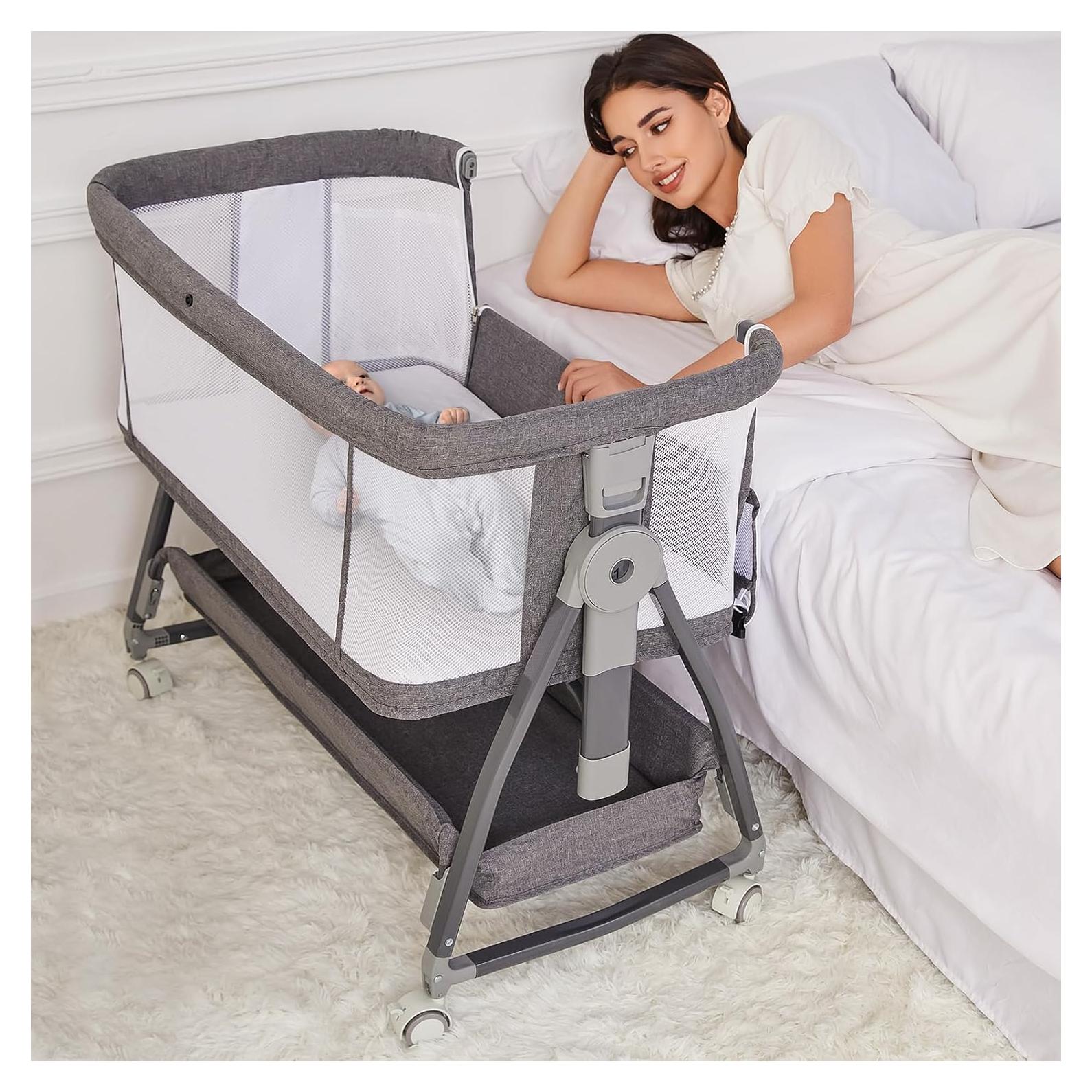 Cuna 3 en 1 Jixrolyn Gris Ajustable para Bebés con Colchón