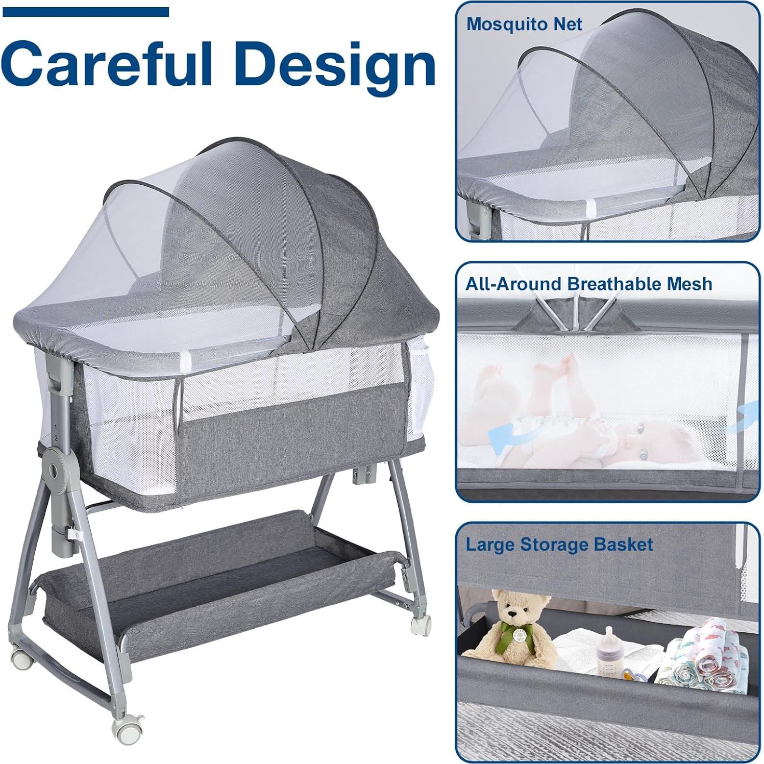 Cuna 3 en 1 Jixrolyn Gris Ajustable para Bebés con Colchón