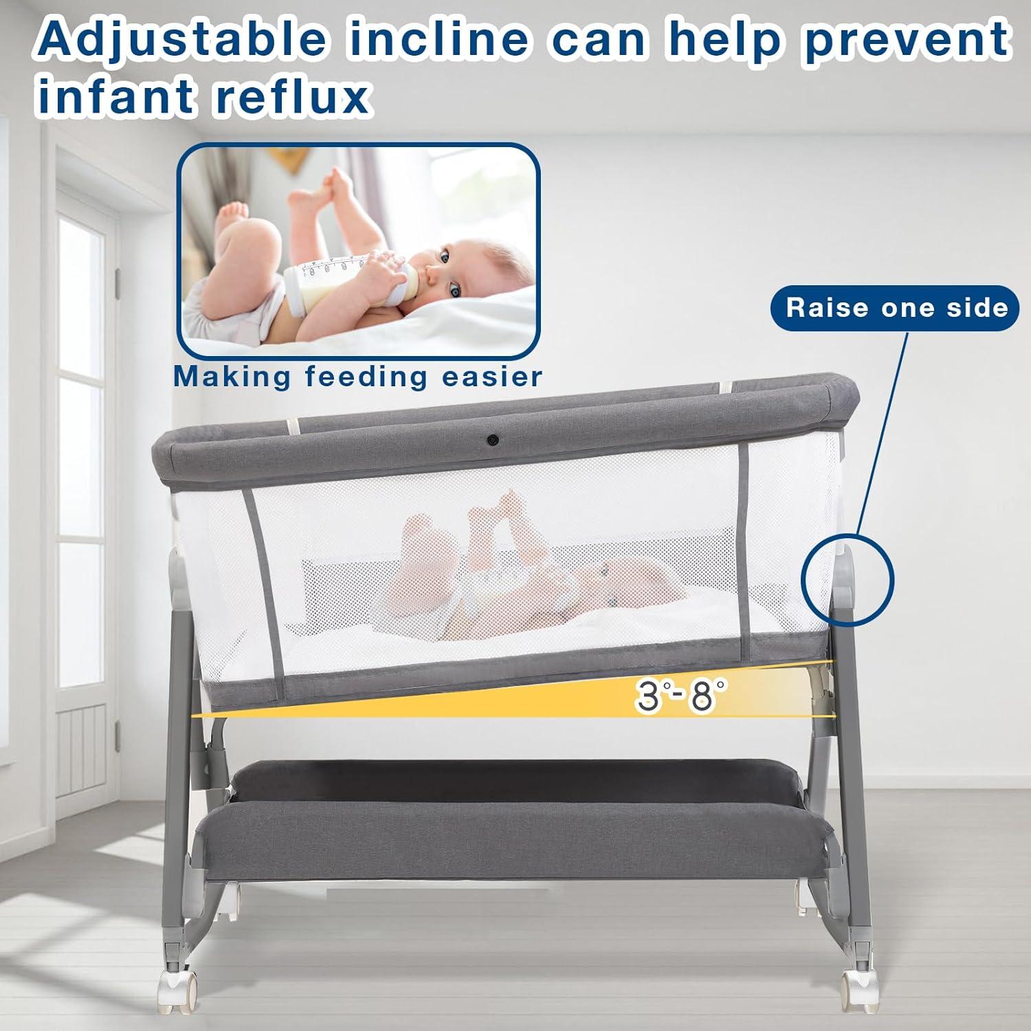 Cuna 3 en 1 Jixrolyn Gris Ajustable para Bebés con Colchón