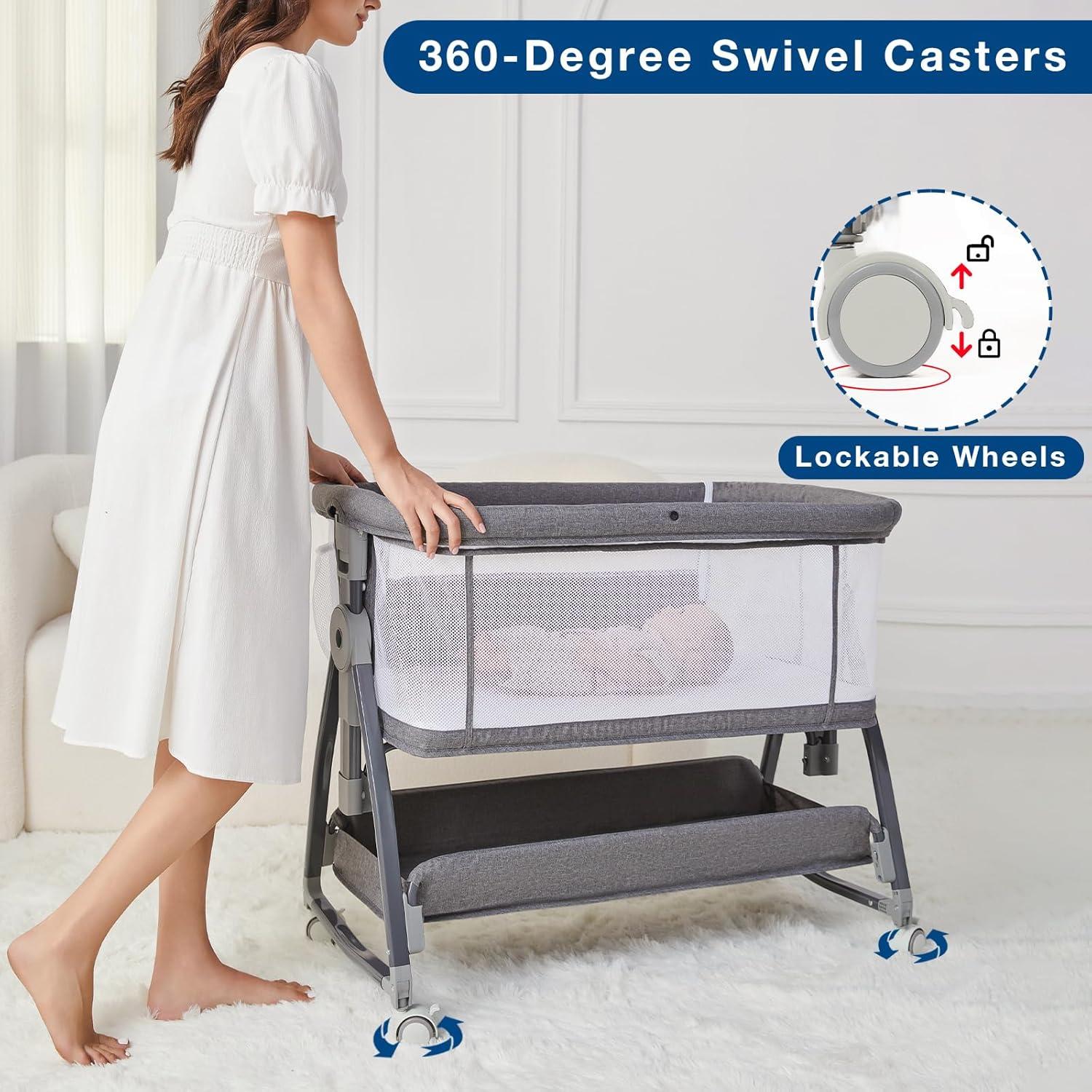 Cuna 3 en 1 Jixrolyn Gris Ajustable para Bebés con Colchón