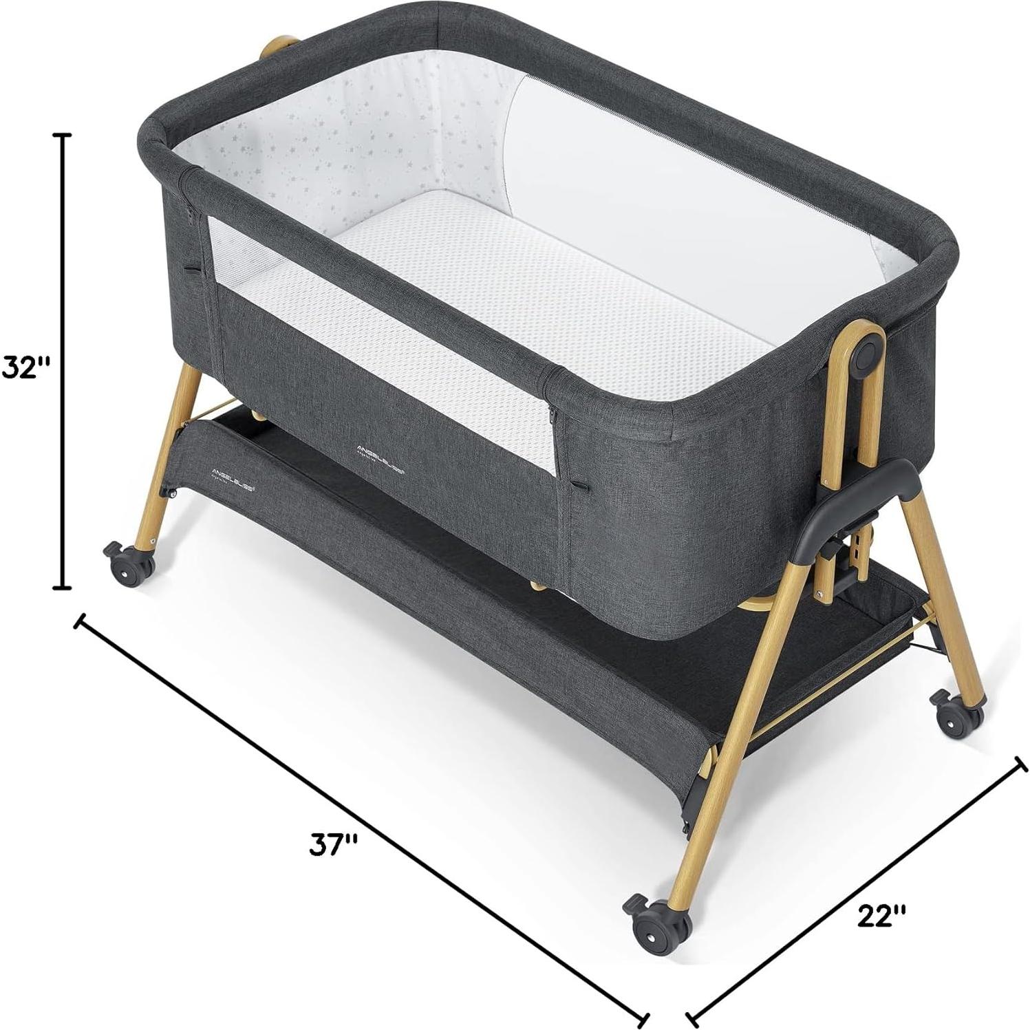 Cuna Lateral Plegable ANGELBLISS con Colchón Lavable 94x56cm