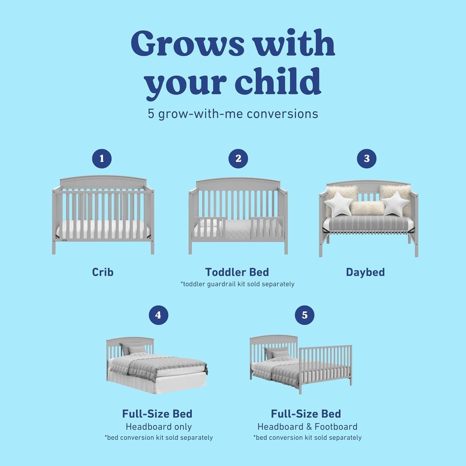 Cuna Convertible Graco Benton 5-en-1 Gris Pebble - GREENGUARD