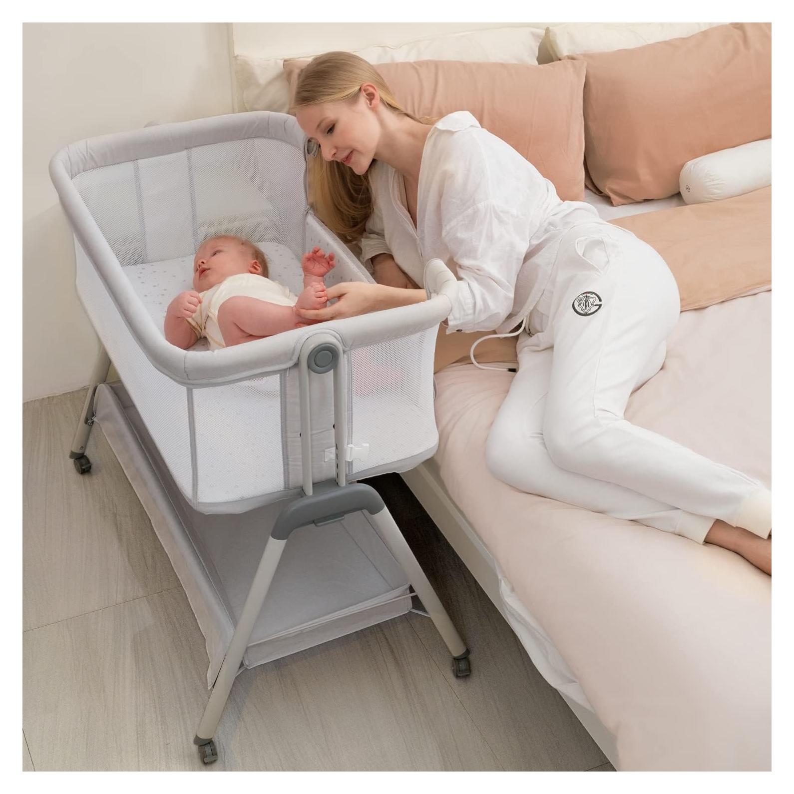 Cuna de Lado ANGELBLISS Plegable con Ruedas y Colchón Beige