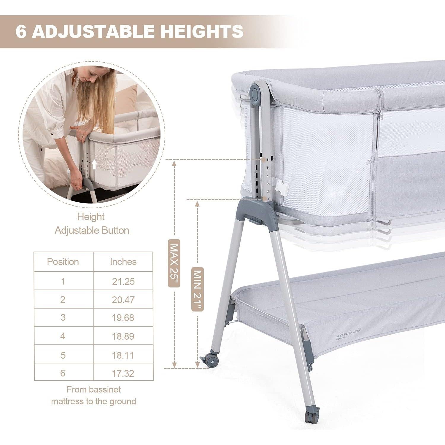 Cuna de Lado ANGELBLISS Plegable con Ruedas y Colchón Beige