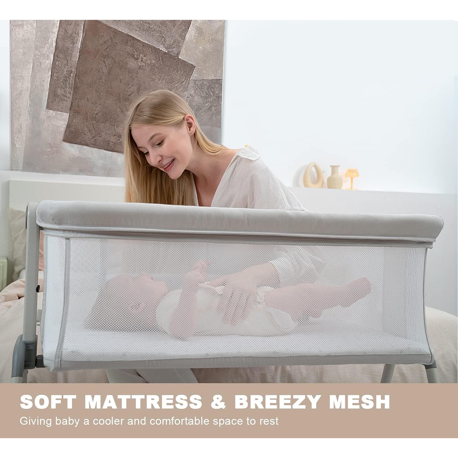 Cuna de Lado ANGELBLISS Plegable con Ruedas y Colchón Beige