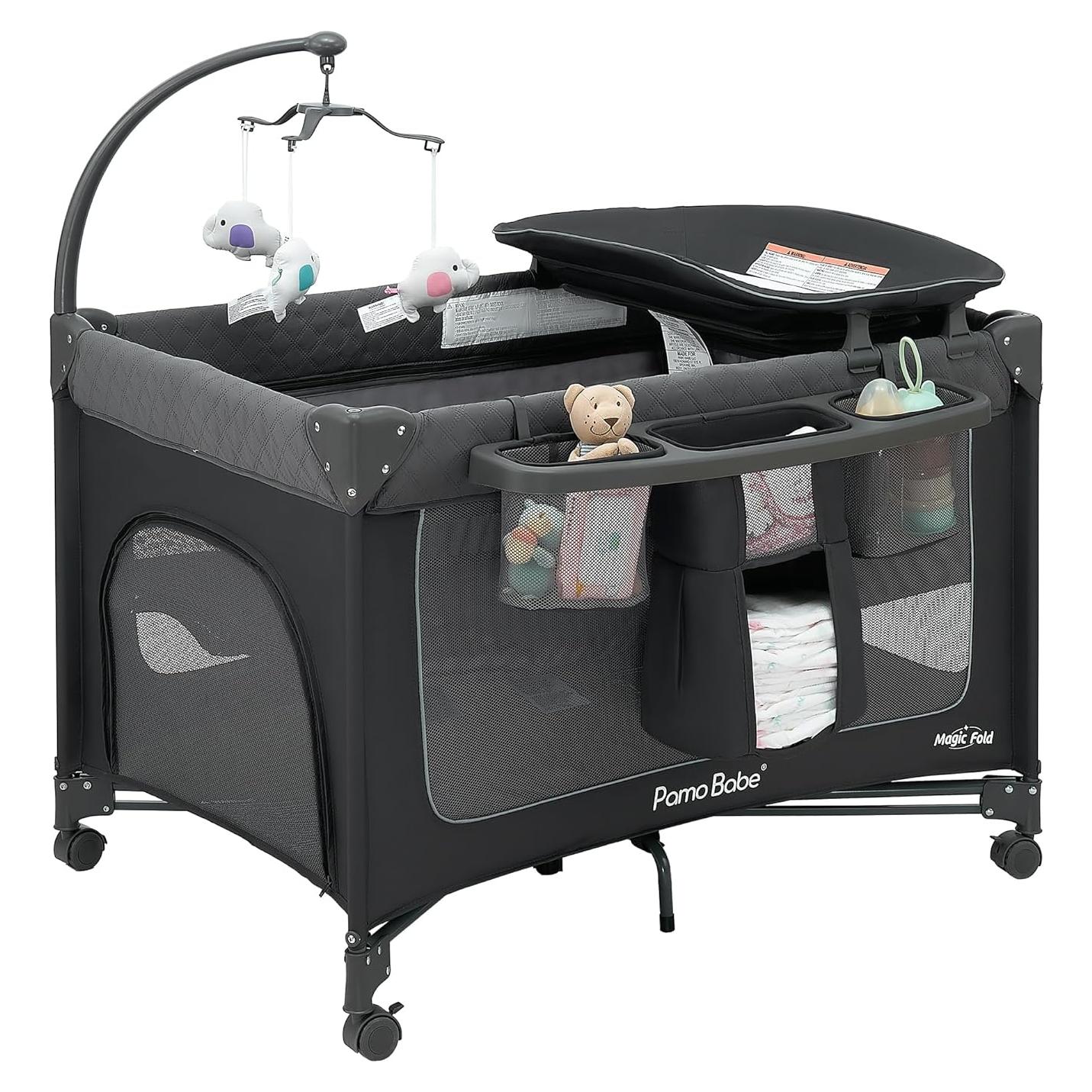 Parque para Bebés Pamo Babe Magic Fold 100x70 cm Gris Oscuro