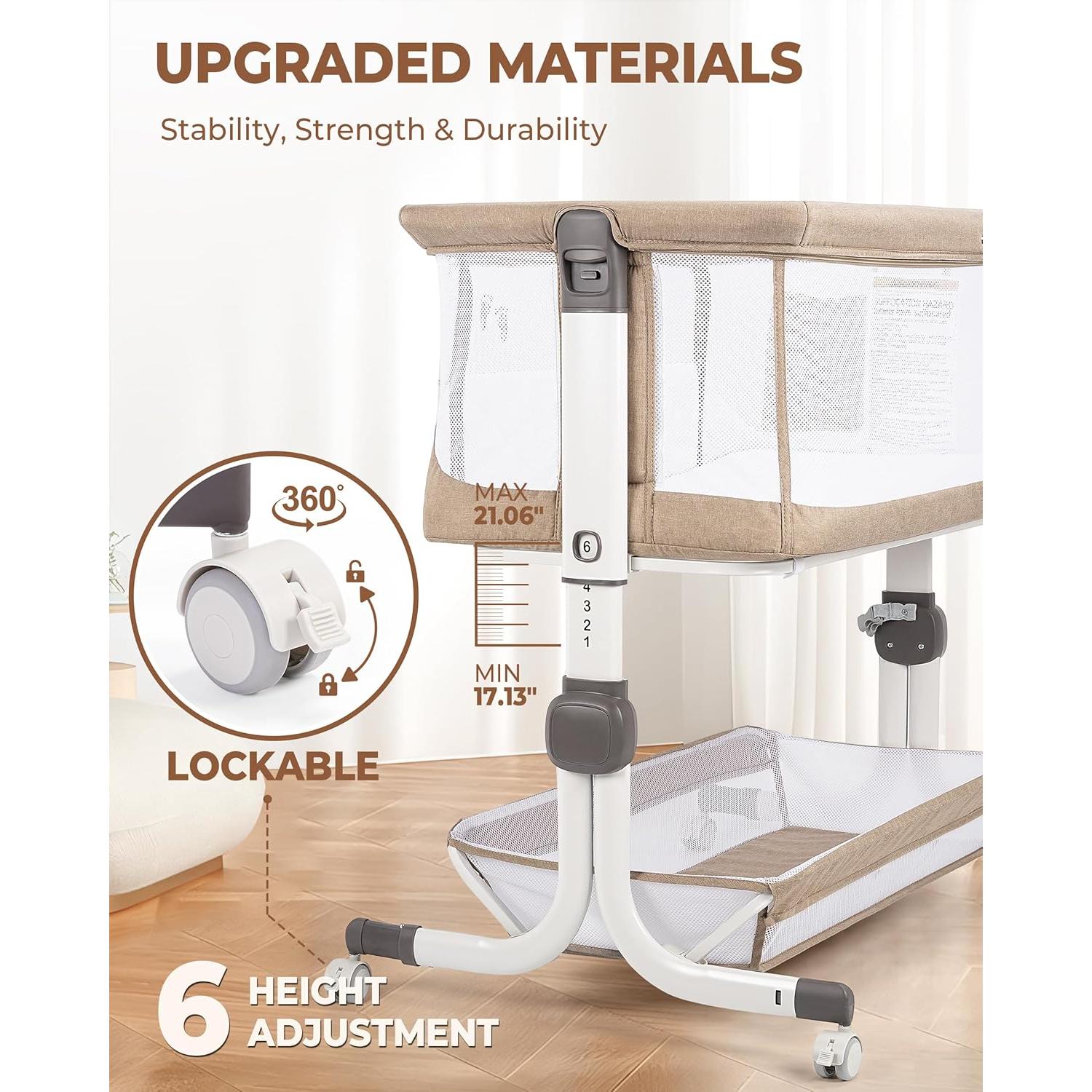 Cuna de Lado Mejorada MOMFANN Camel con Malla y 6 Alturas