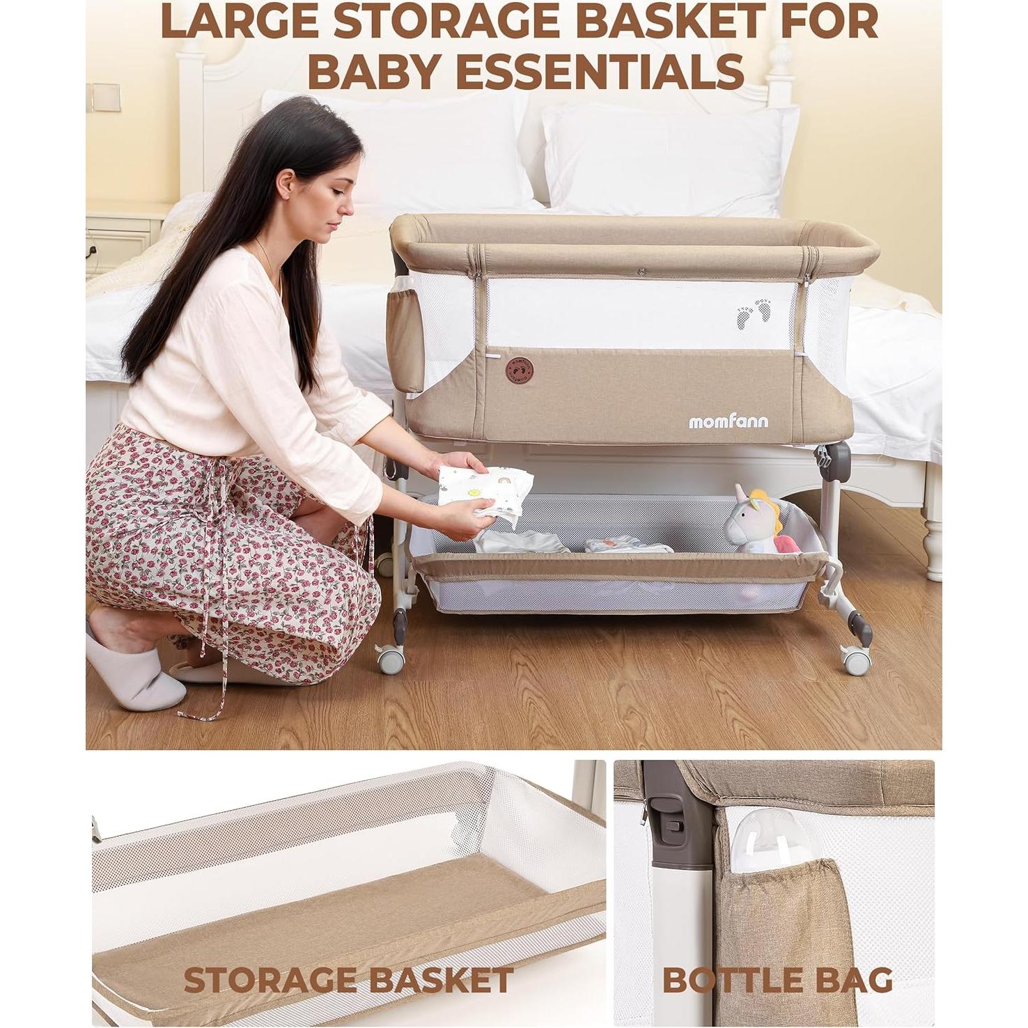 Cuna de Lado Mejorada MOMFANN Camel con Malla y 6 Alturas