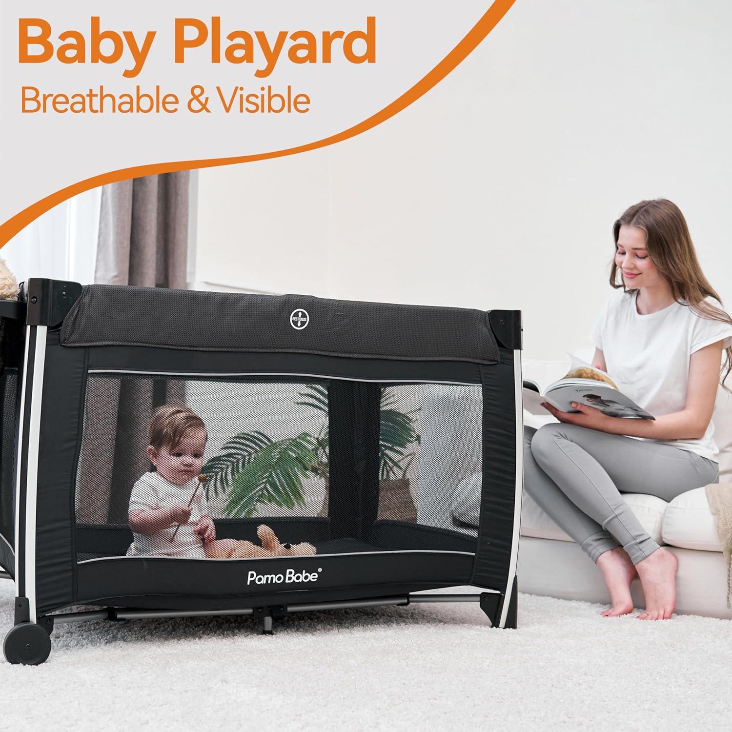 Cuna portátil Pamo Babe 4 en 1 Deluxe Gris - Parque de viaje