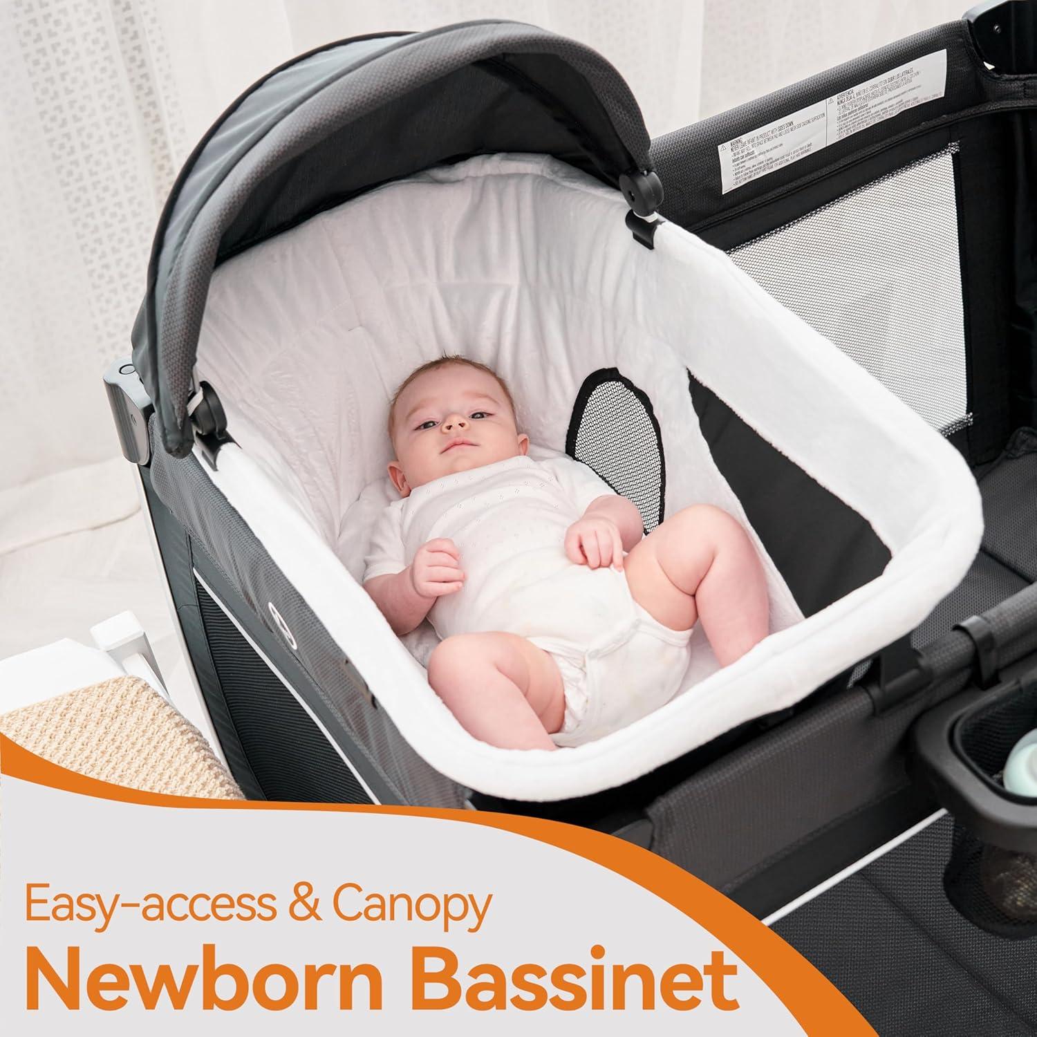 Cuna portátil Pamo Babe 4 en 1 Deluxe Gris - Parque de viaje