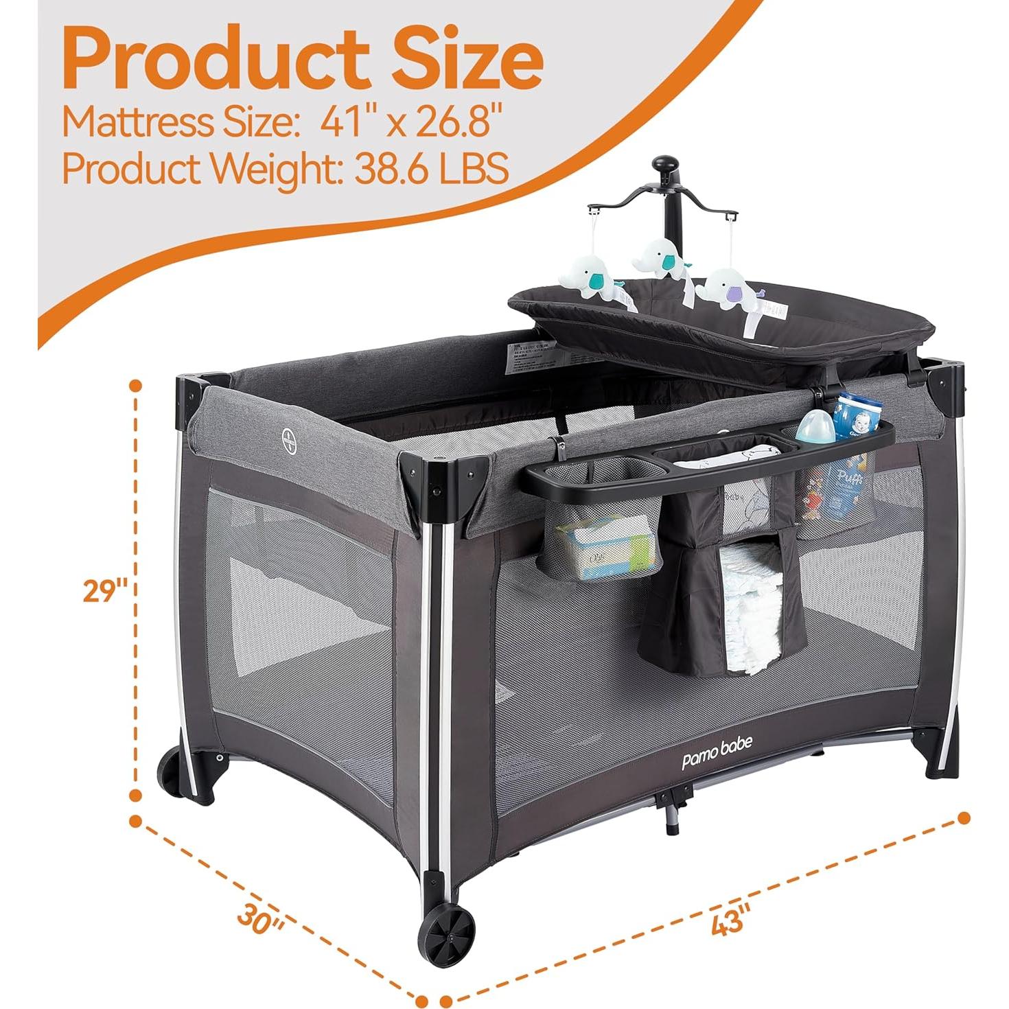 Cuna portátil Pamo Babe 4 en 1 Deluxe Gris - Parque de viaje