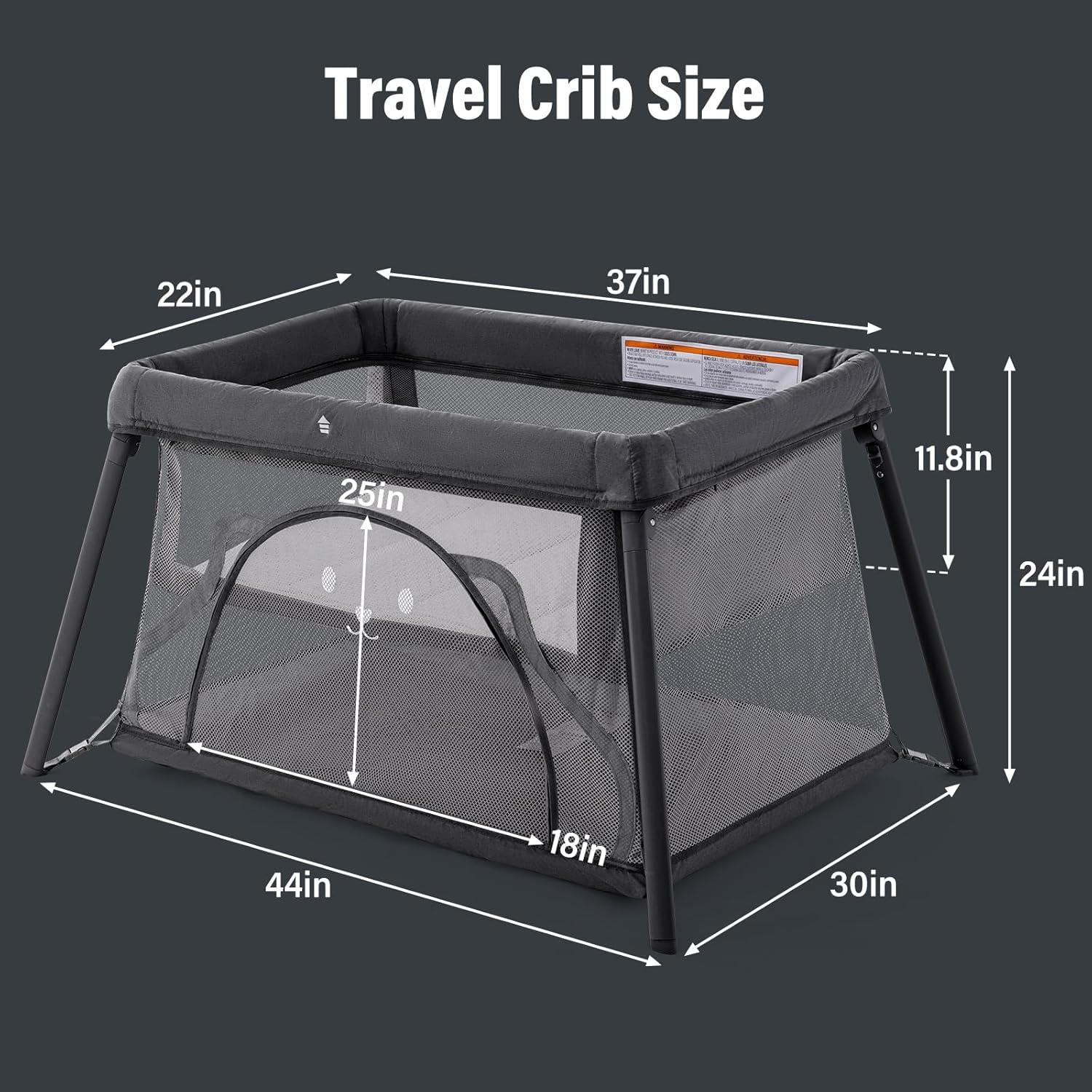 Cuna de viaje portátil Sporary gris oscuro 96x76cm liviana