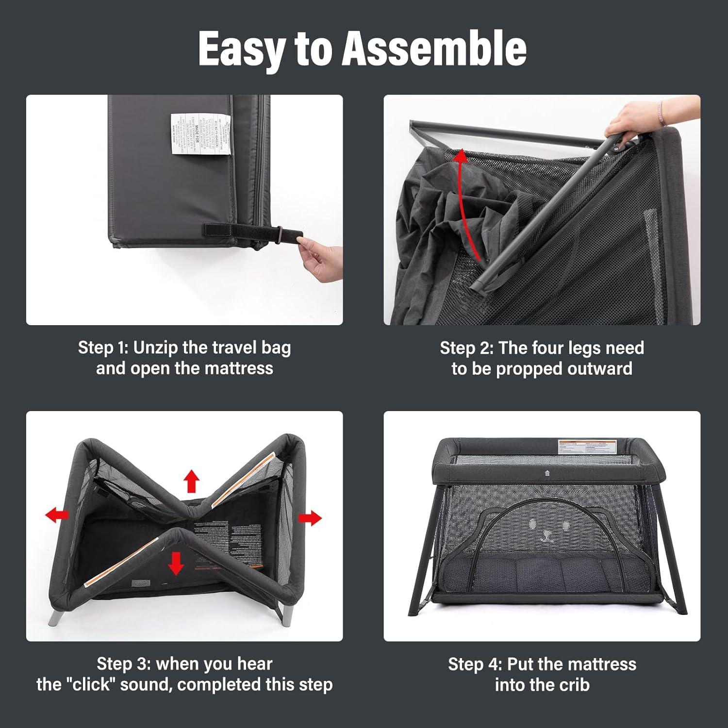 Cuna de viaje portátil Sporary gris oscuro 96x76cm liviana