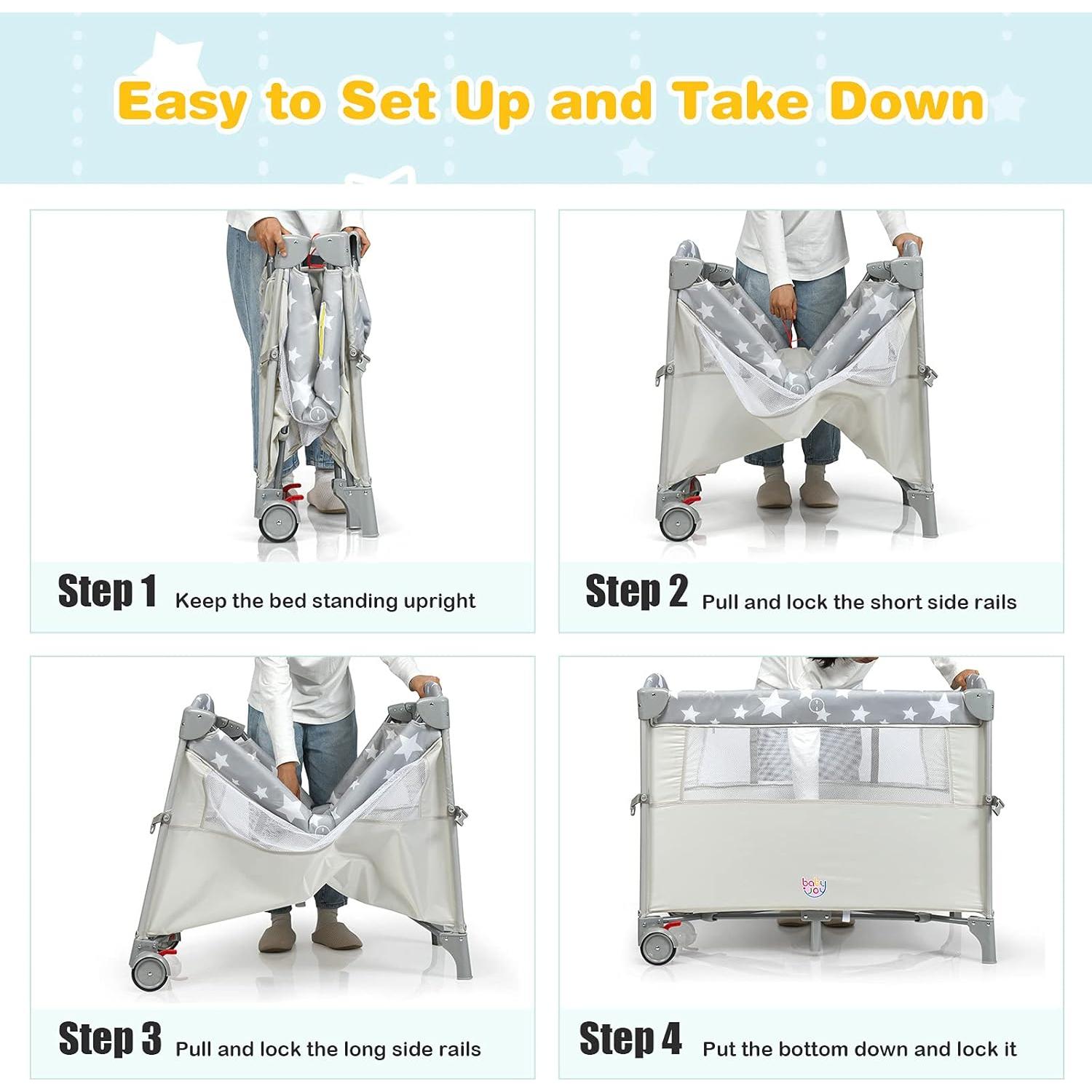 Cuna Lateral 5-en-1 HONEY JOY con Mesa de Cambio y Juguetes Beige