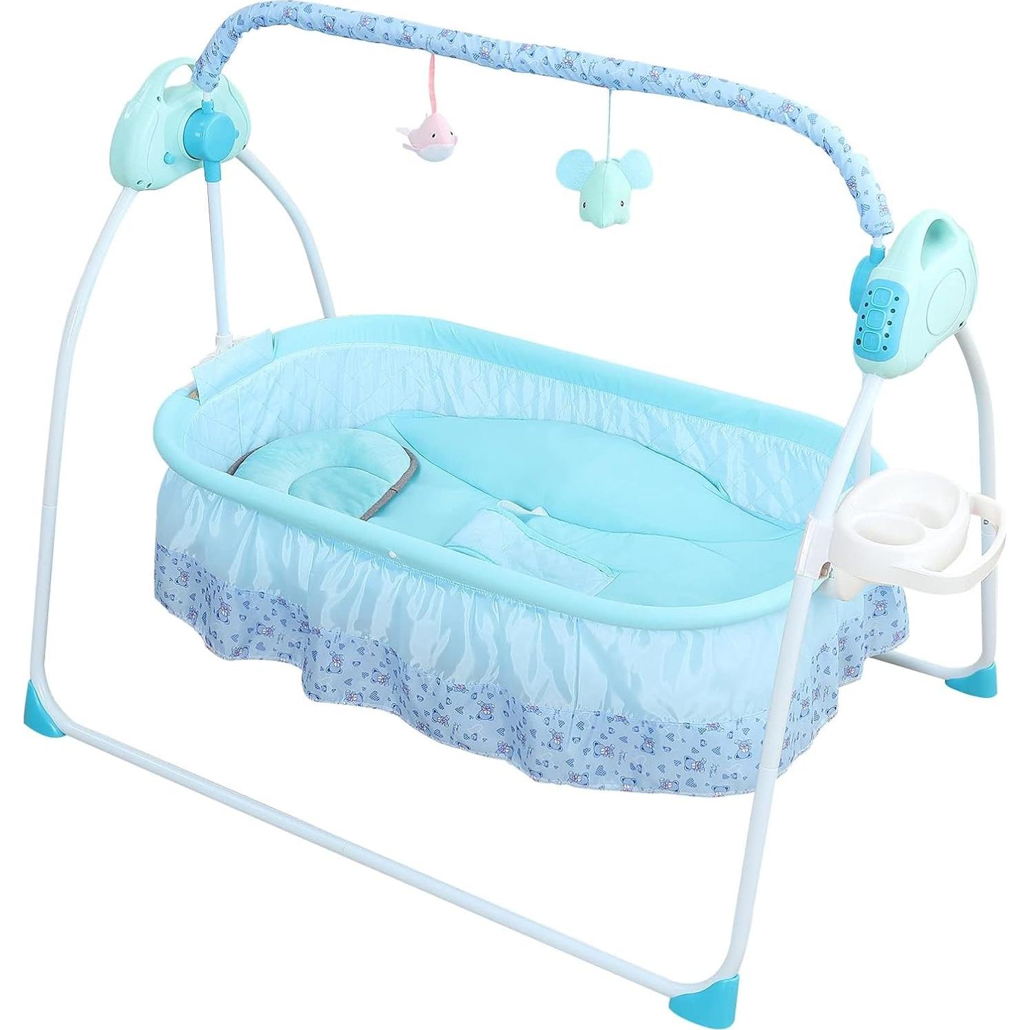 Cuna eléctrica TFCFL azul 0-18 meses con oscilación y música