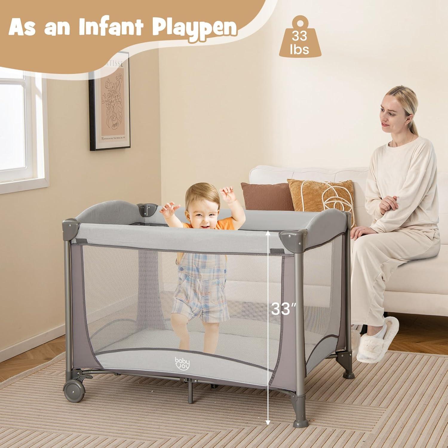 Cuna portátil 4 en 1 BABY JOY con moisés y mesa de cambio