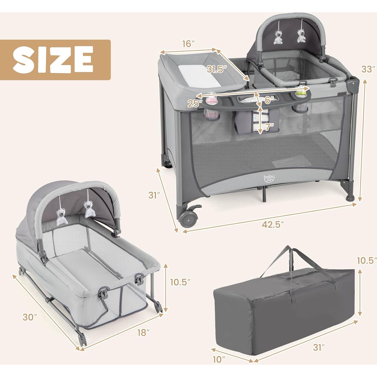 Cuna portátil 4 en 1 BABY JOY con moisés y mesa de cambio