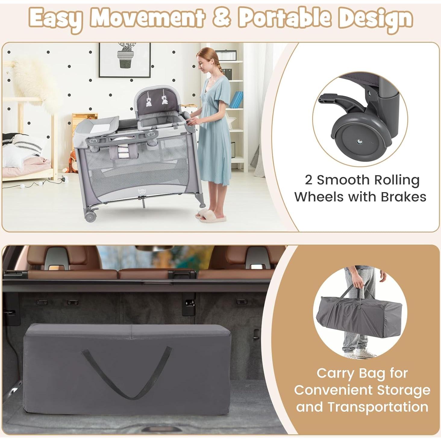 Cuna portátil 4 en 1 BABY JOY con moisés y mesa de cambio