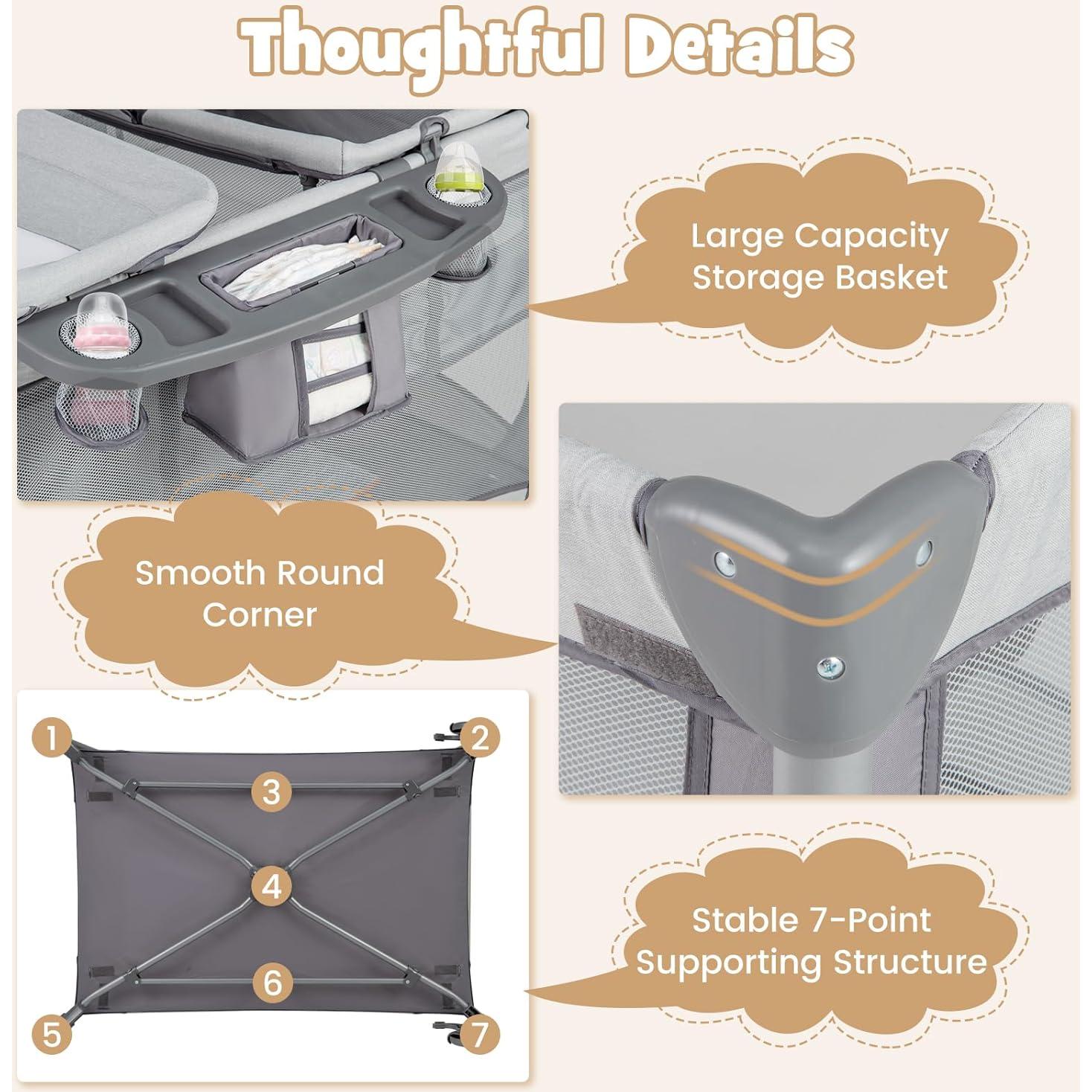 Cuna portátil 4 en 1 BABY JOY con moisés y mesa de cambio