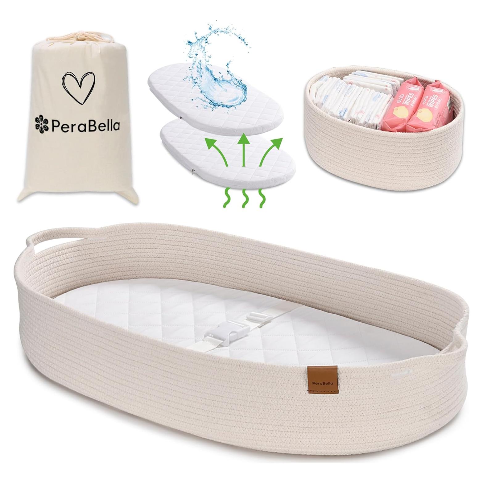 Cesta de Cambio para Bebé PeraBella Algodón Blanco 75x41x14 cm