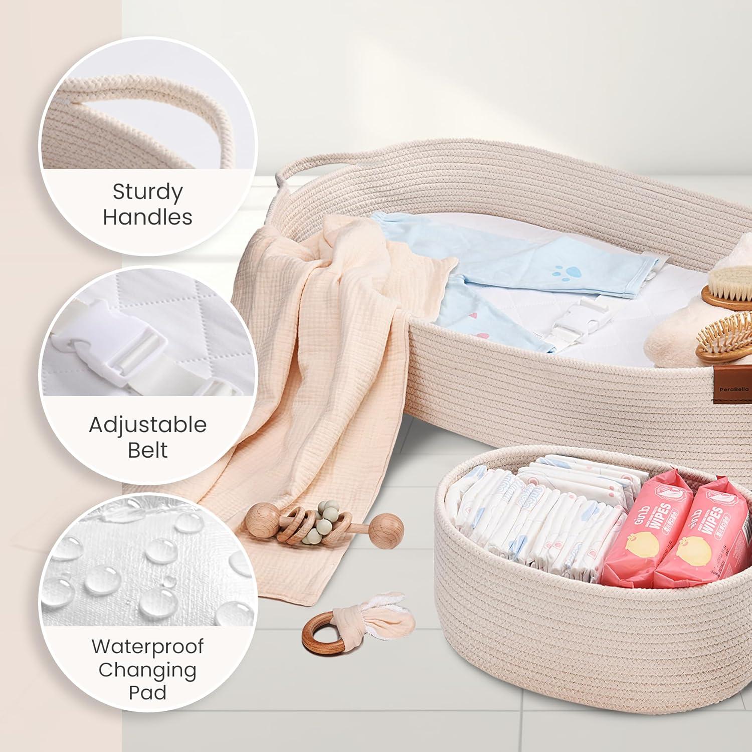 Cesta de Cambio para Bebé PeraBella Algodón Blanco 75x41x14 cm