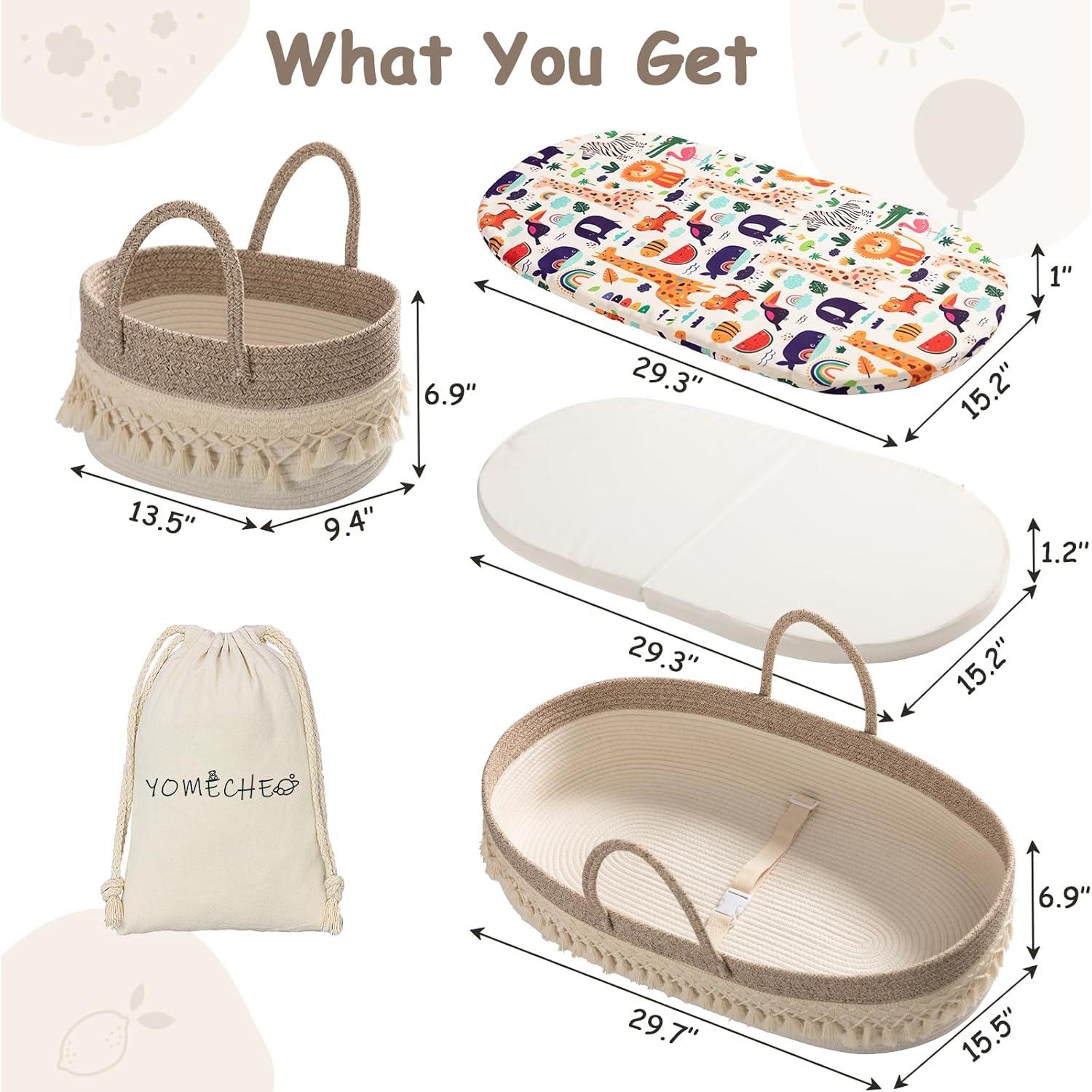 Cesta para Cambiar Bebés Boho con Almohadilla Impermeable