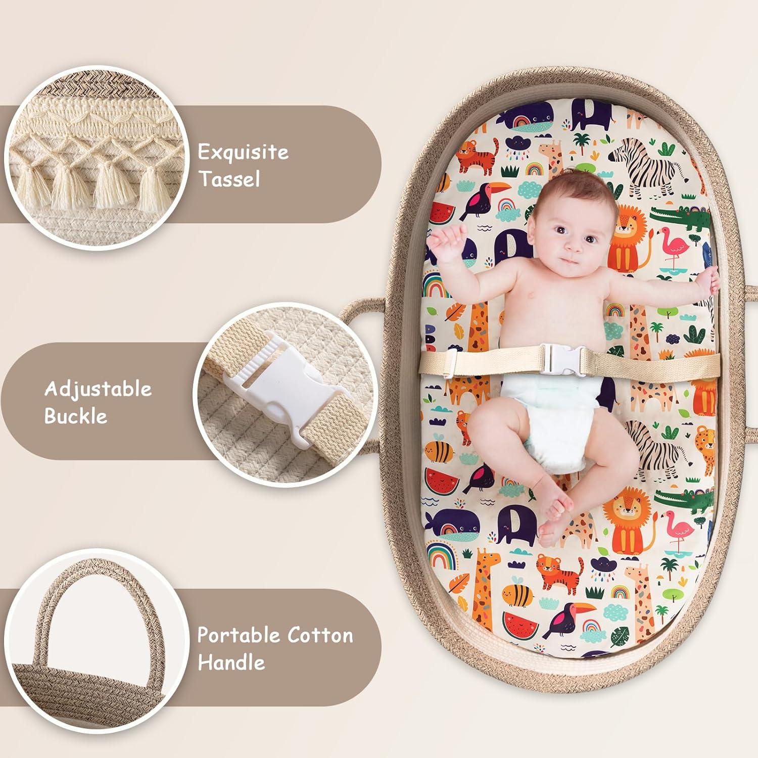 Cesta para Cambiar Bebés Boho con Almohadilla Impermeable