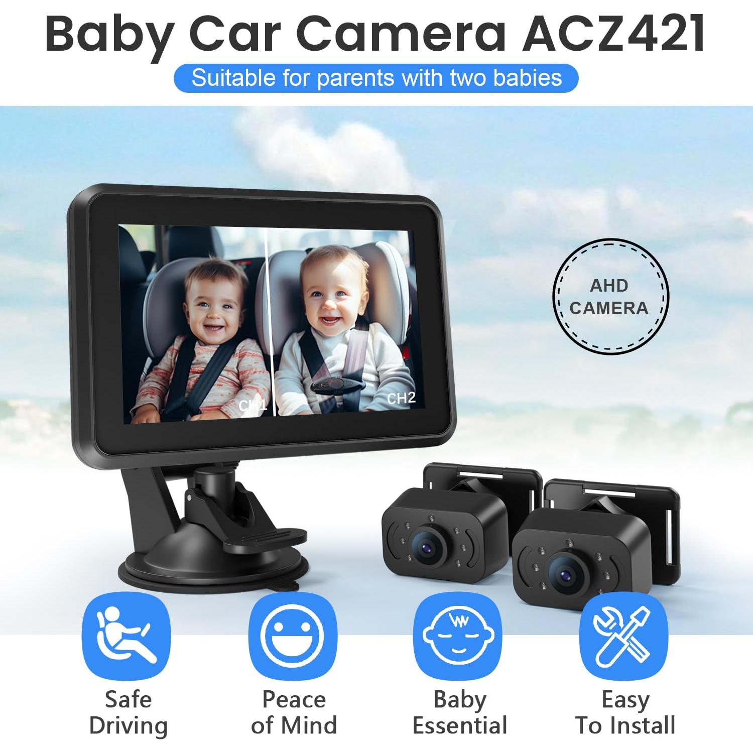 Espejo de Coche para Bebés Itomoro con Doble Cámara IR 5"