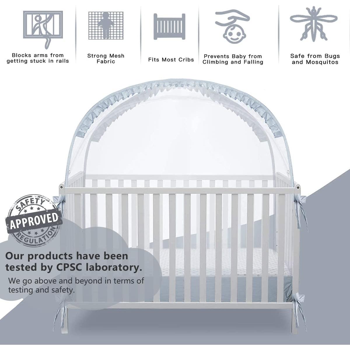 Carpa para Cuna L RUNNZER Gris 140x70 cm Plegable Seguridad Bebé