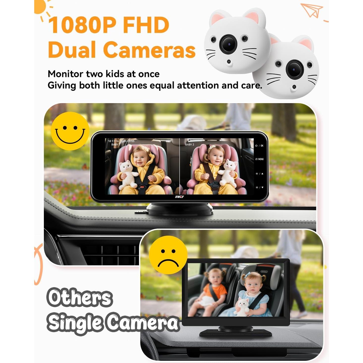 Cámara de Auto para Bebés IIWEY BY2 con Duales Cámaras HD 1080P