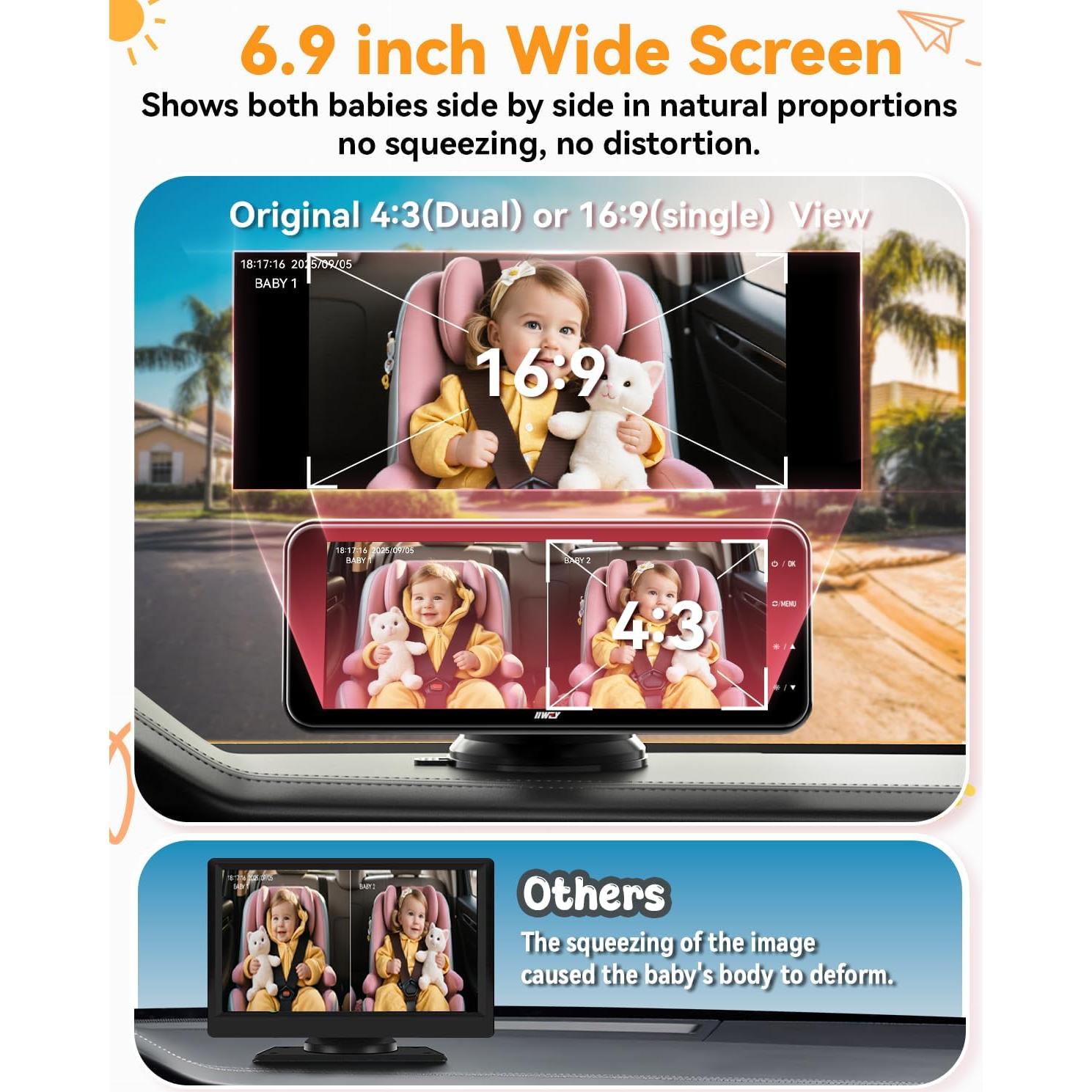 Cámara de Auto para Bebés IIWEY BY2 con Duales Cámaras HD 1080P