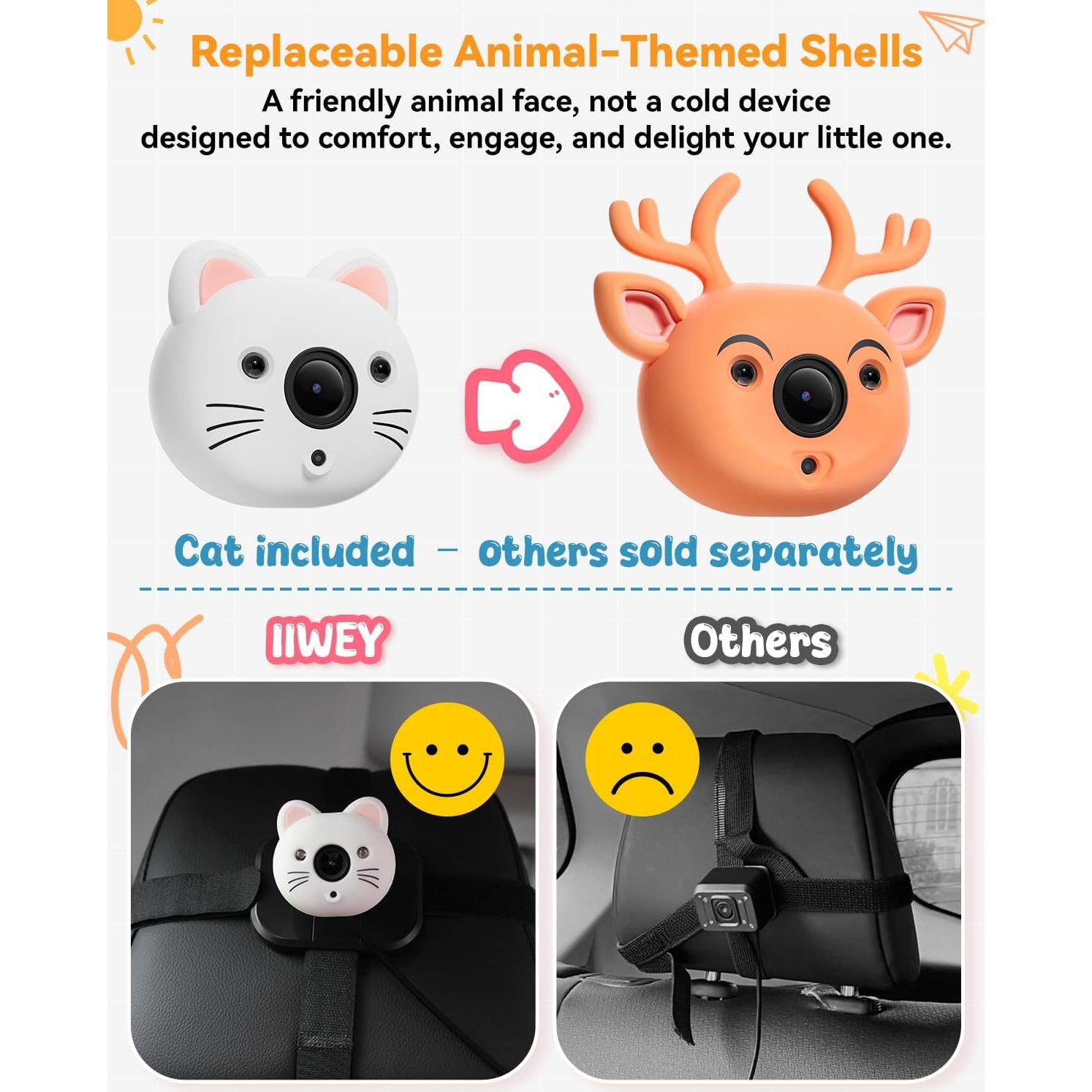 Cámara de Auto para Bebés IIWEY BY2 con Duales Cámaras HD 1080P