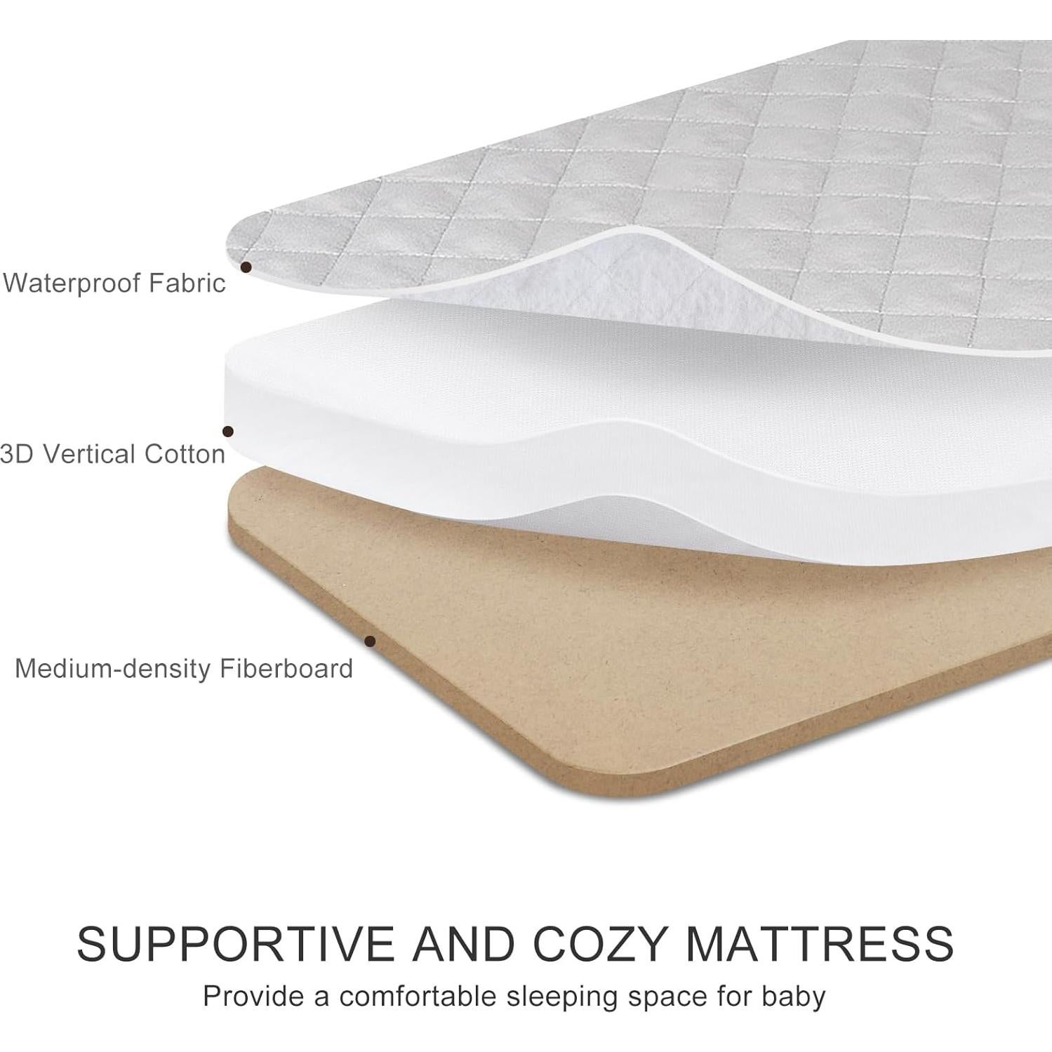 Cuna 3 en 1 Jimglo Gris Ajustable y Plegable para Bebés