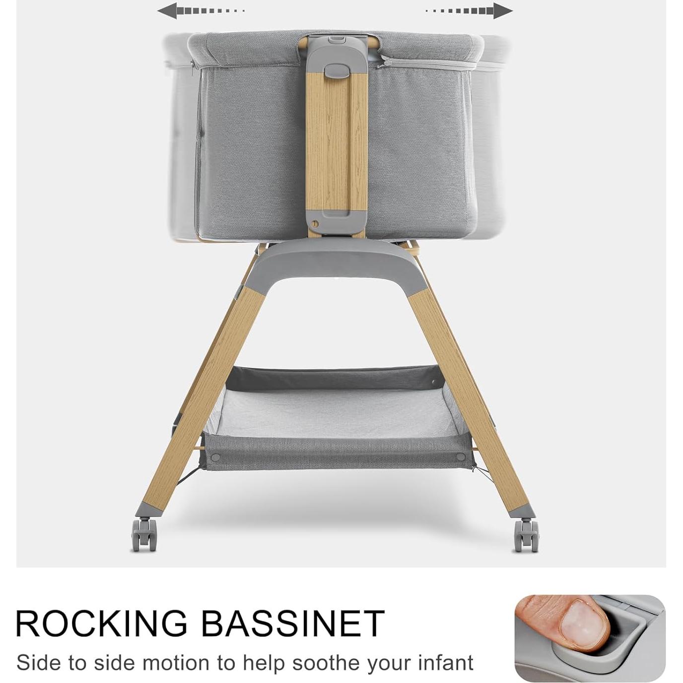 Cuna 3 en 1 Jimglo Gris Ajustable y Plegable para Bebés