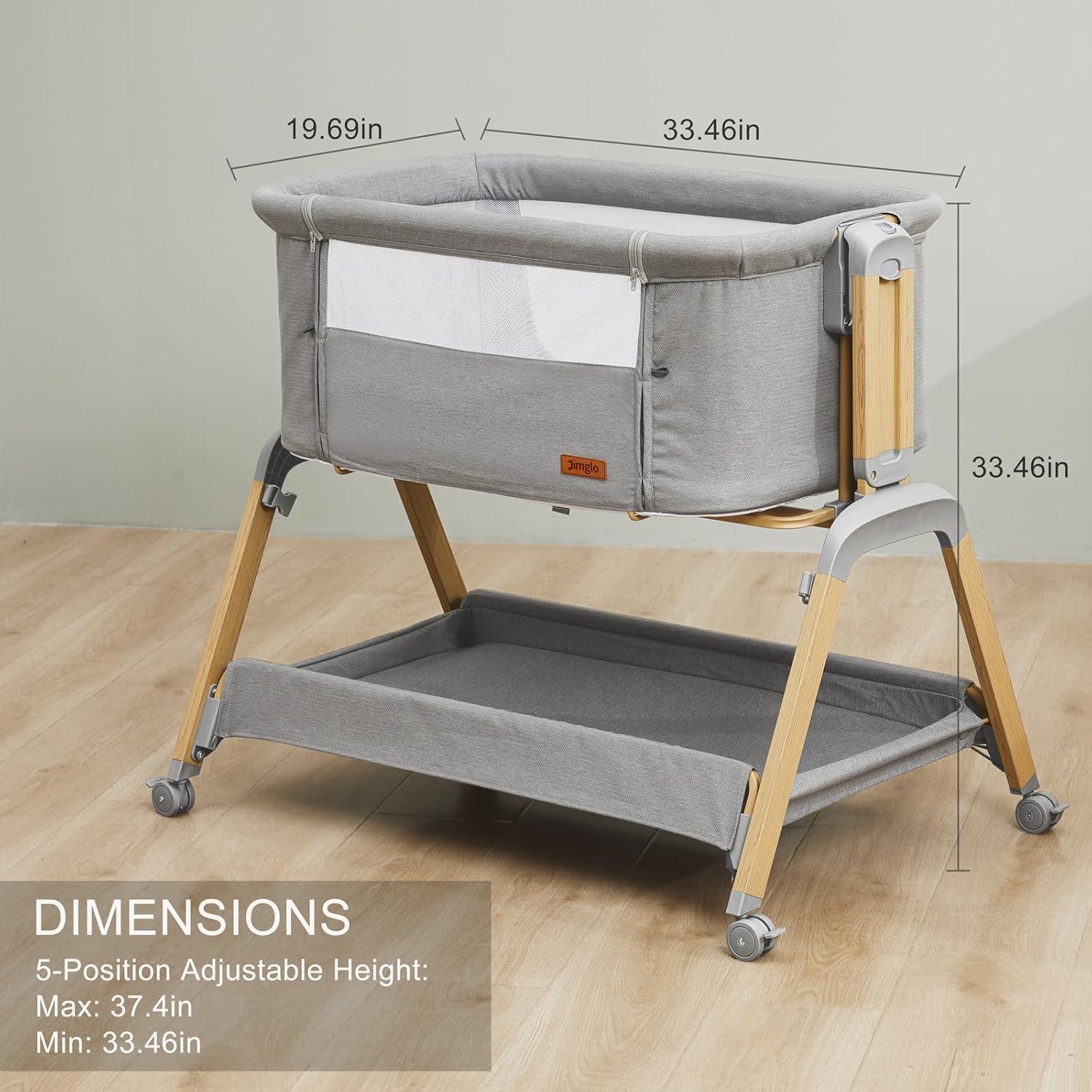 Cuna 3 en 1 Jimglo Gris Ajustable y Plegable para Bebés