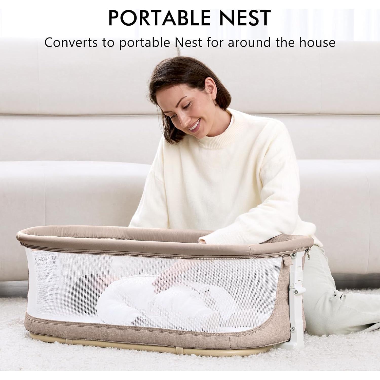 Cuna 3 en 1 ANGELBLISS Caqui - Mecedora, Lateral y Nido