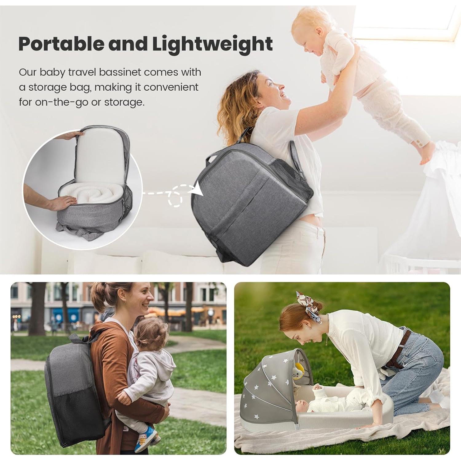 Cuna portátil para bebés BNAKKON 1208 ligera y plegable gris