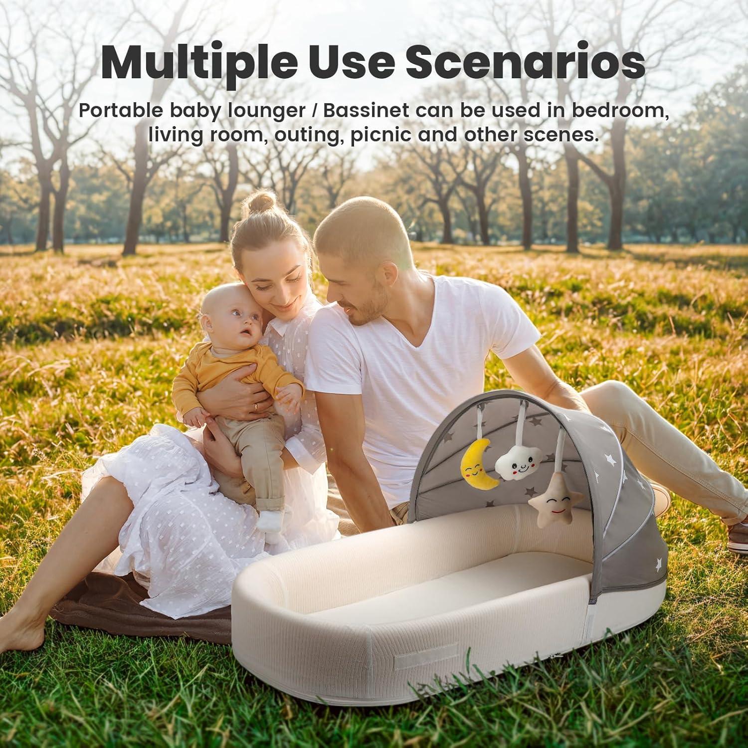 Cuna portátil para bebés BNAKKON 1208 ligera y plegable gris