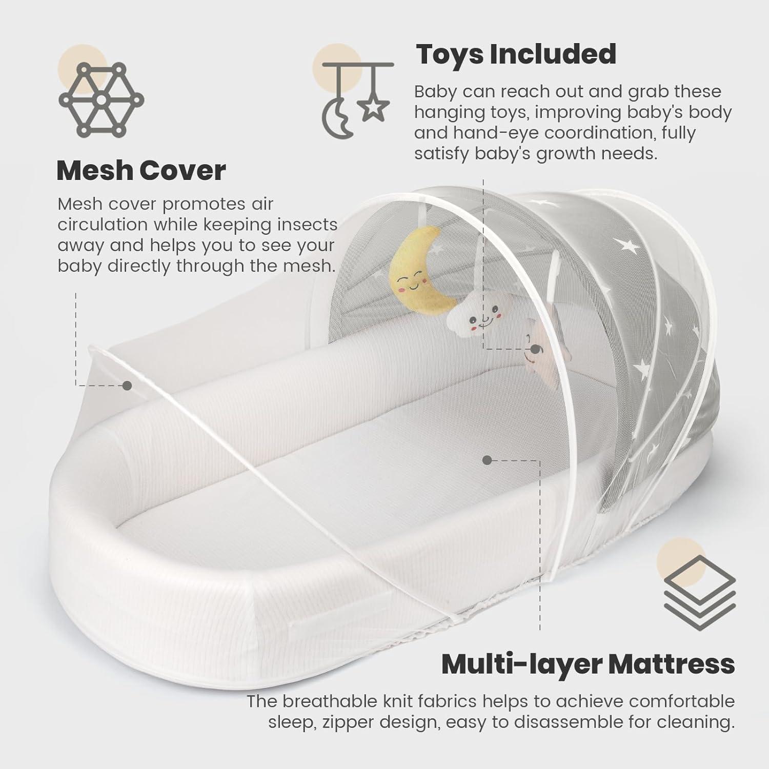 Cuna portátil para bebés BNAKKON 1208 ligera y plegable gris