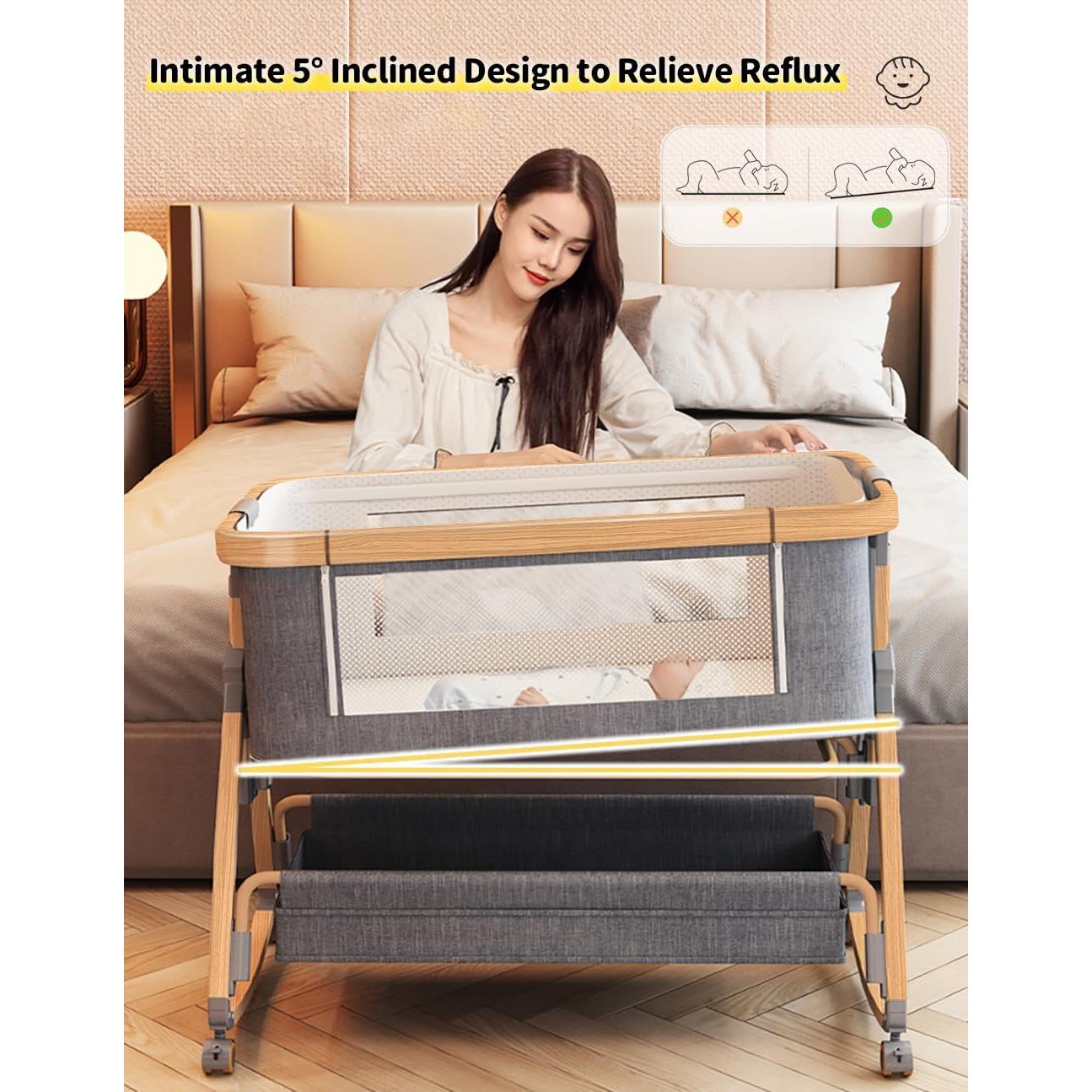 Cuna Lateral Bonbay 4 en 1 Portátil con Ruedas y Mosquitero